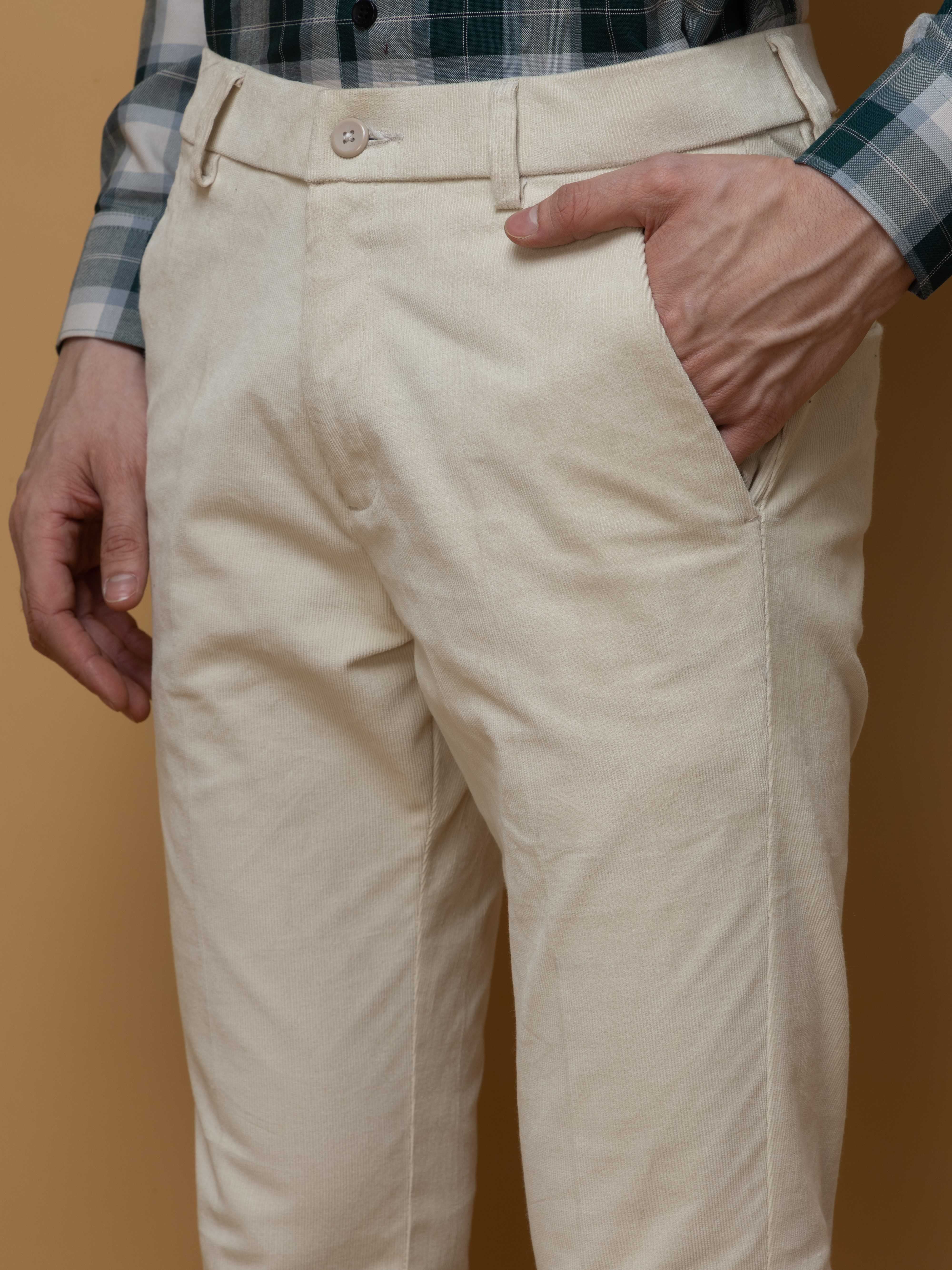 FOOMER OFF WHITE CORDUROY RELAXED FIT TROUSERS FOR MEN'S