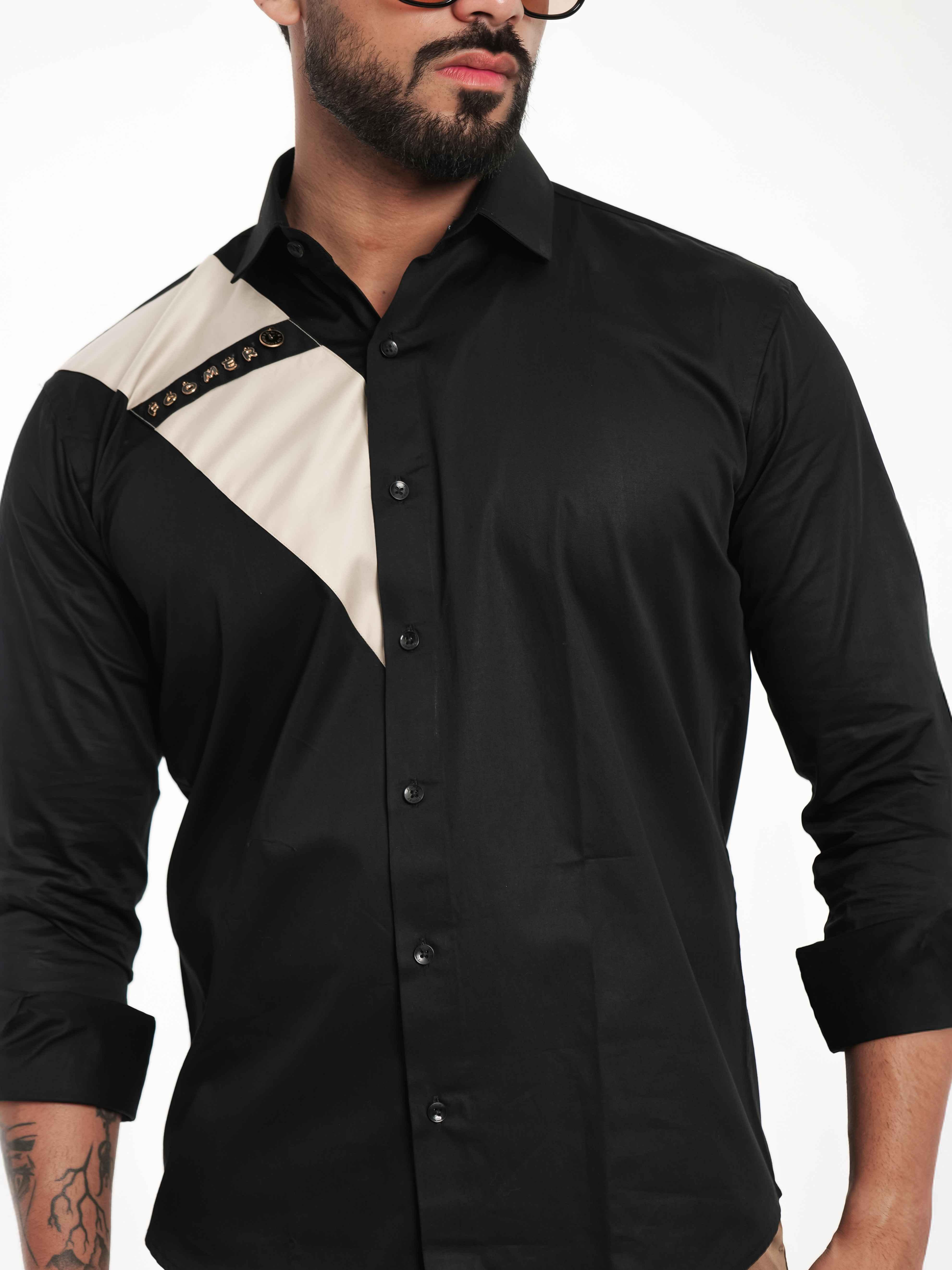 FOOMER BLACK CUT N SEW DESIGNER SHIRT FOR MEN'S