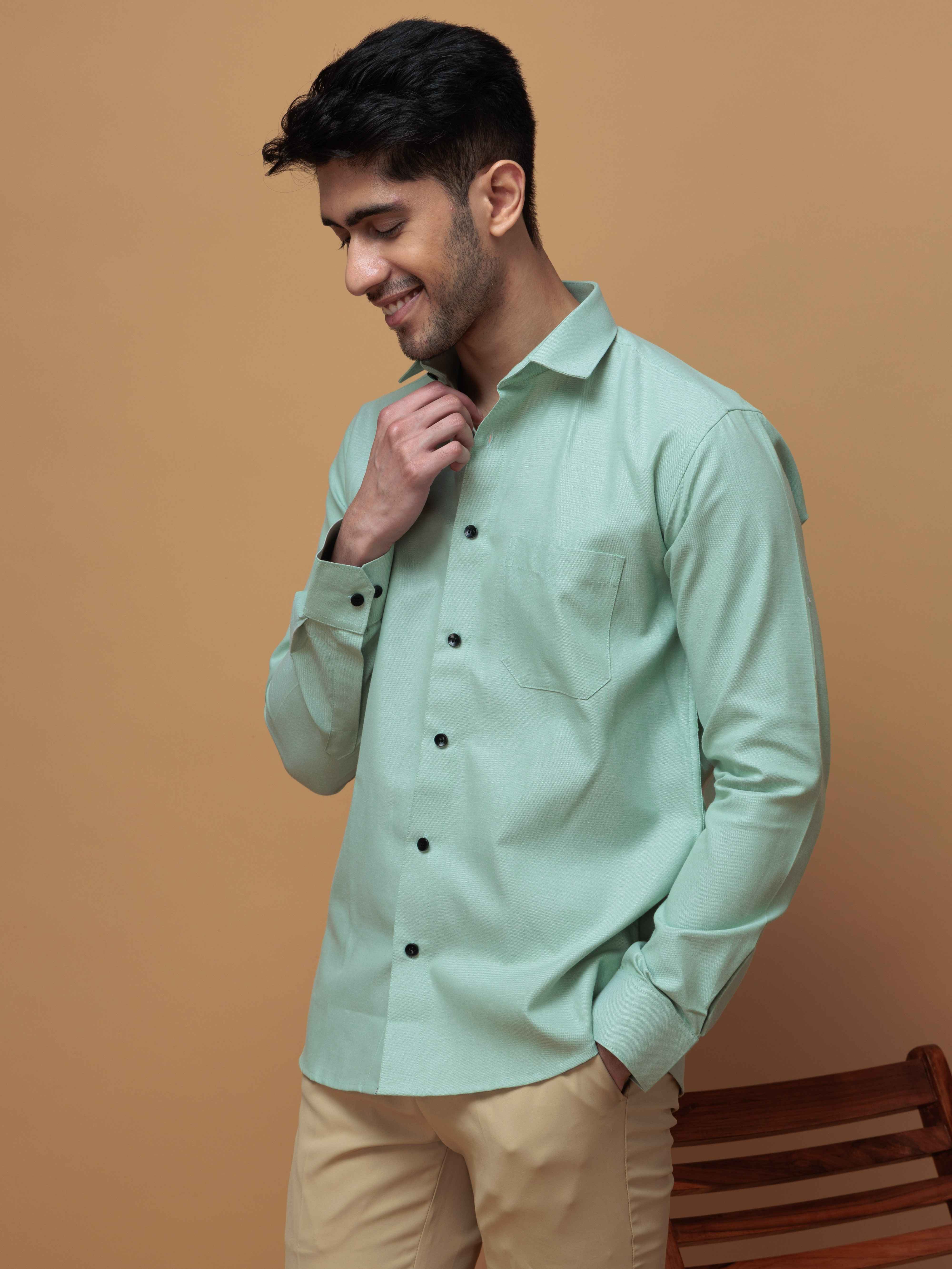 FORMAL GREEN PLAIN OXFORD COTTON CASUAL SHIRT FOR MEN'S