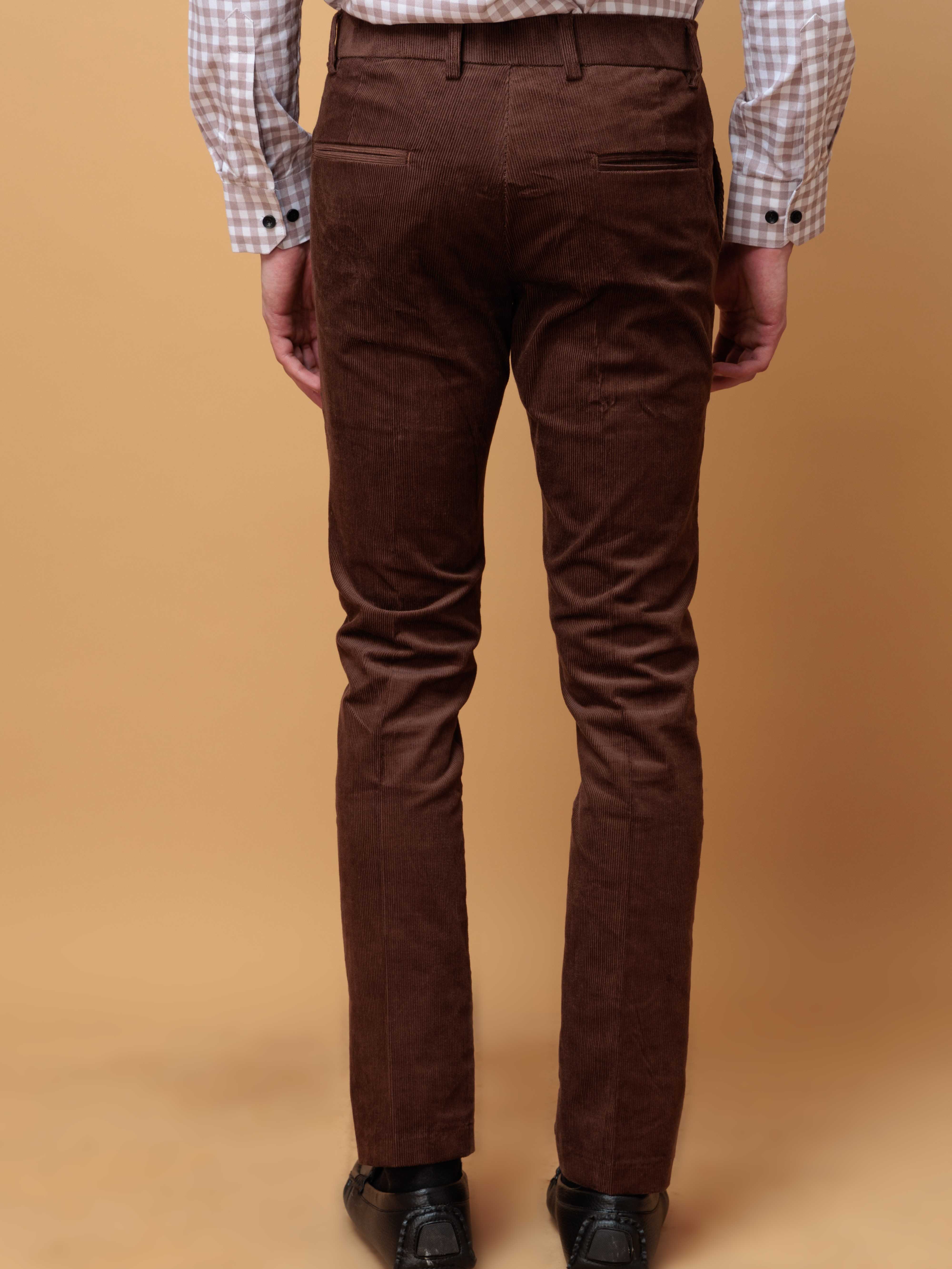 BROWN CORDUROY RELAXED FIT TROUSERS FOR MEN'S