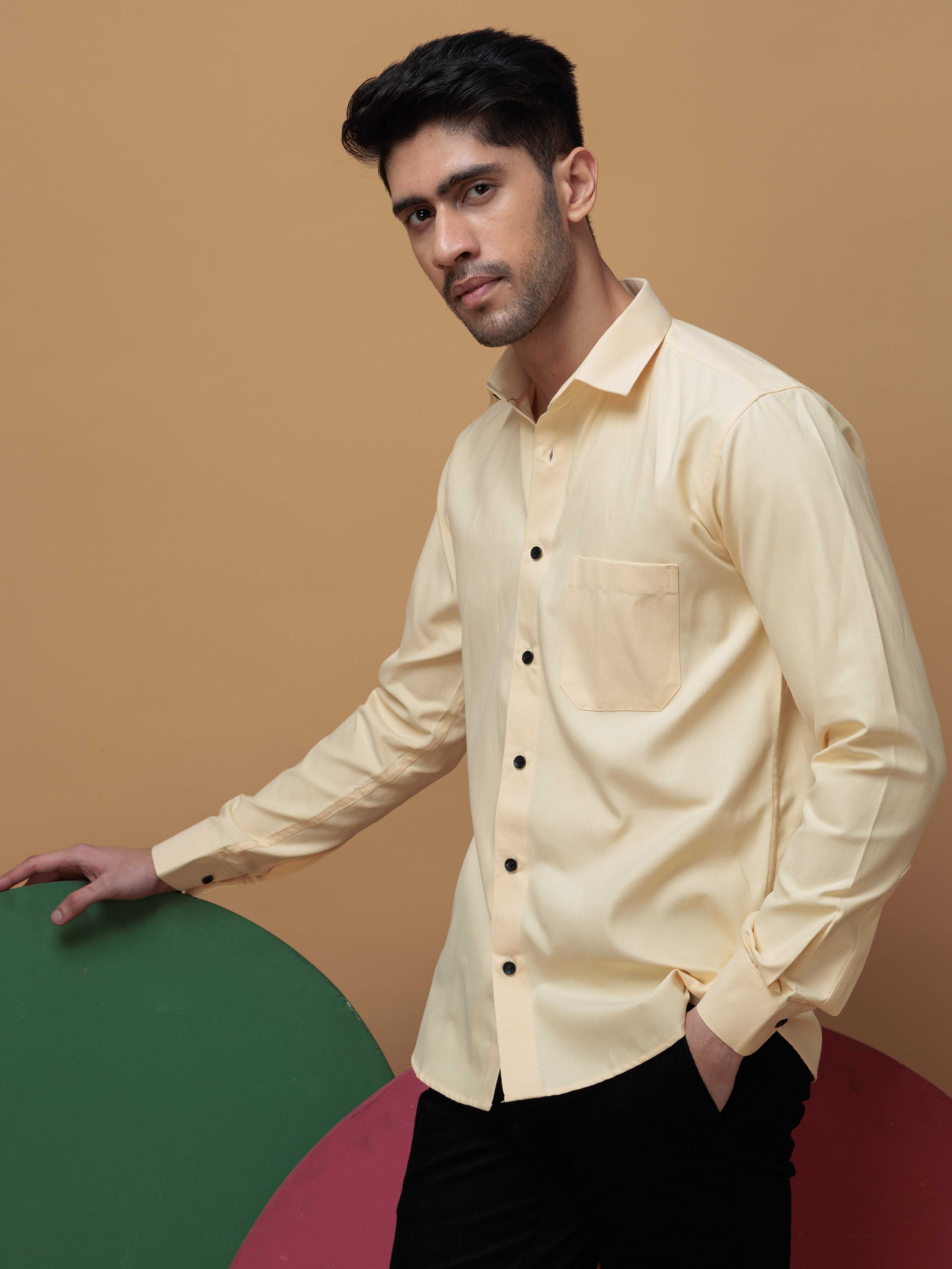 FORMAL YELLOW PLAIN OXFORD COTTON CASUAL SHIRT FOR MEN'S