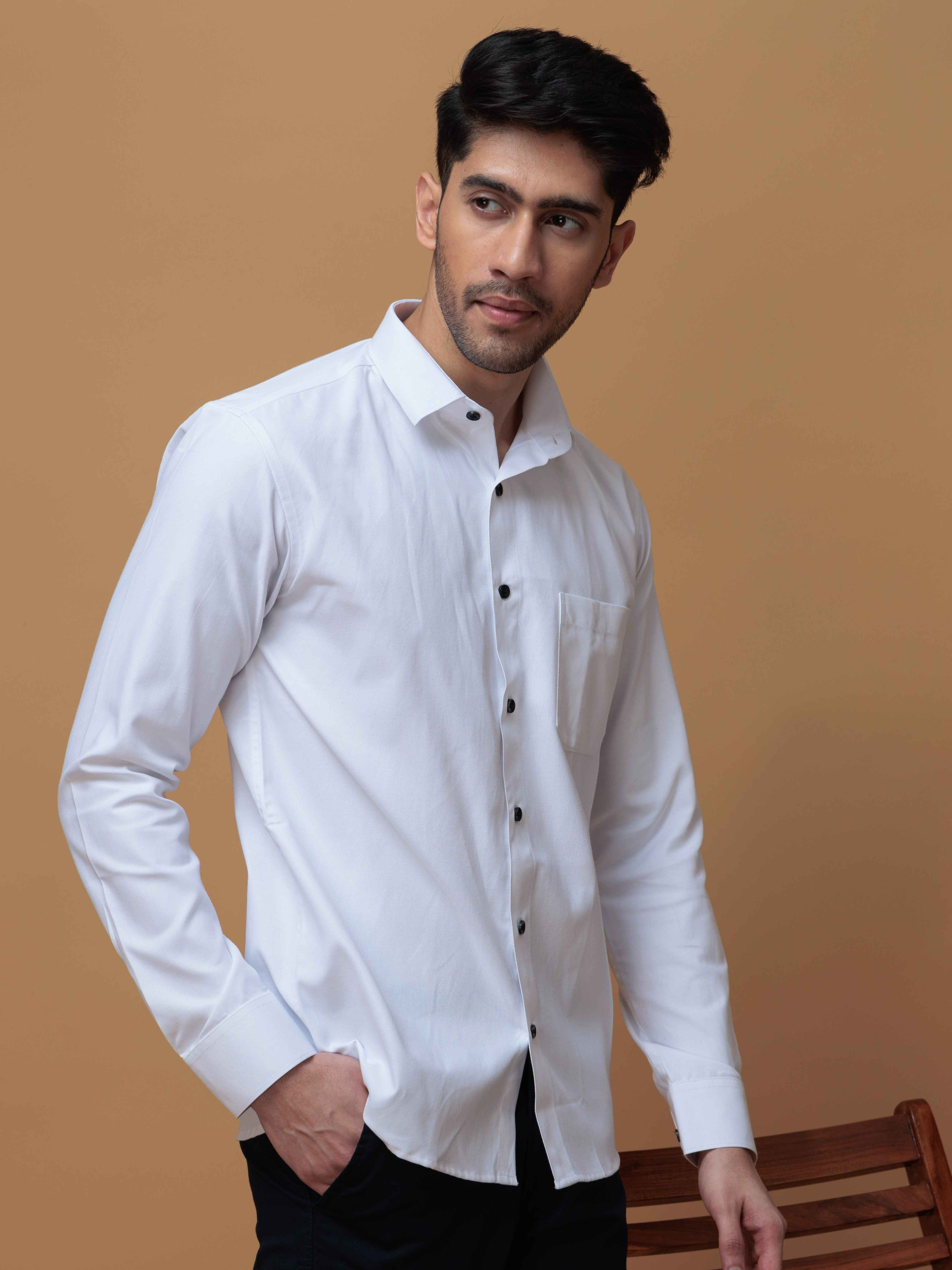FORMAL WHITE PLAIN OXFORD COTTON CASUAL SHIRT FOR MEN'S