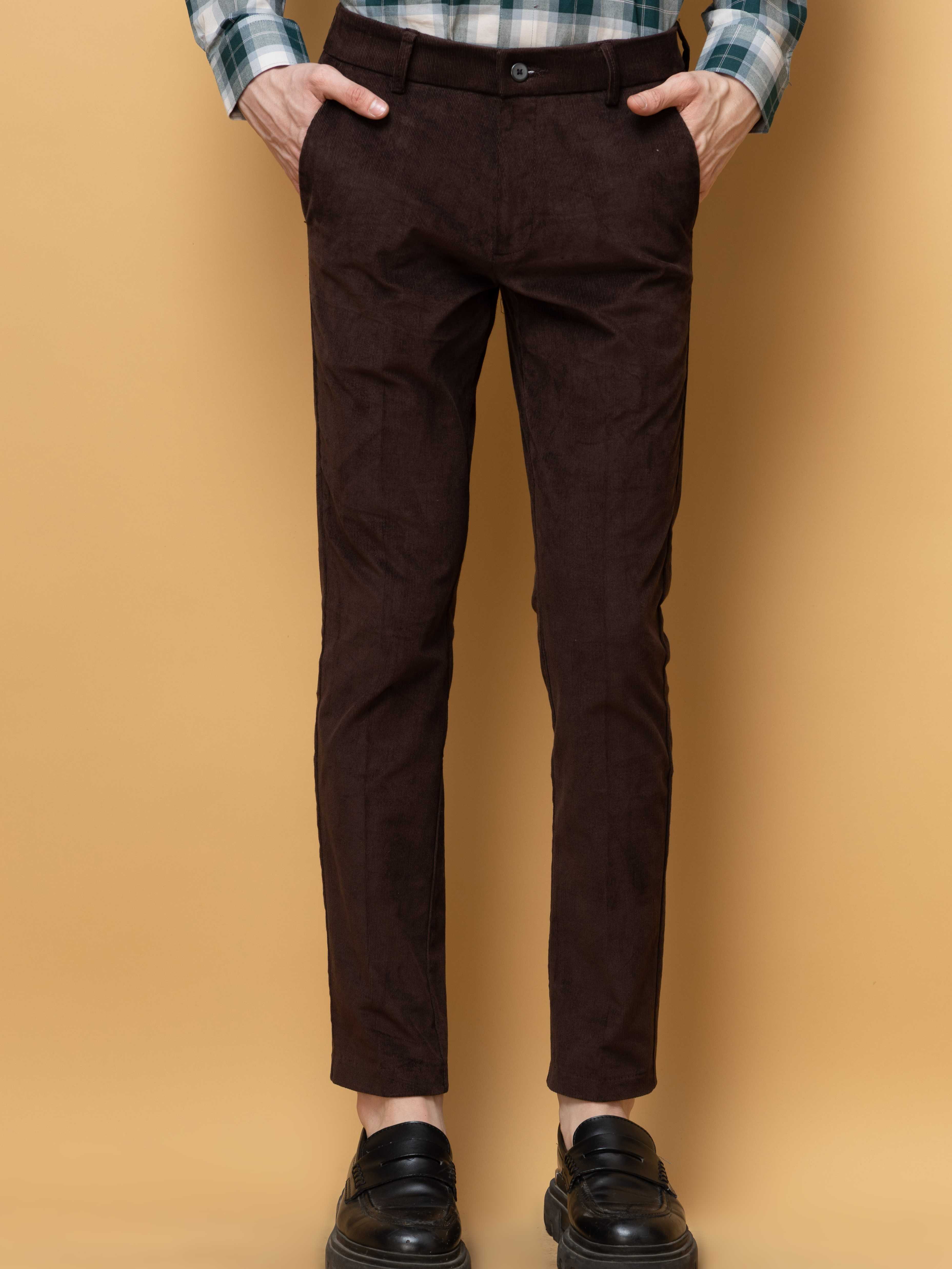 CHOCOLATE CORDUROY RELAXED FIT TROUSERS FOR MEN'S
