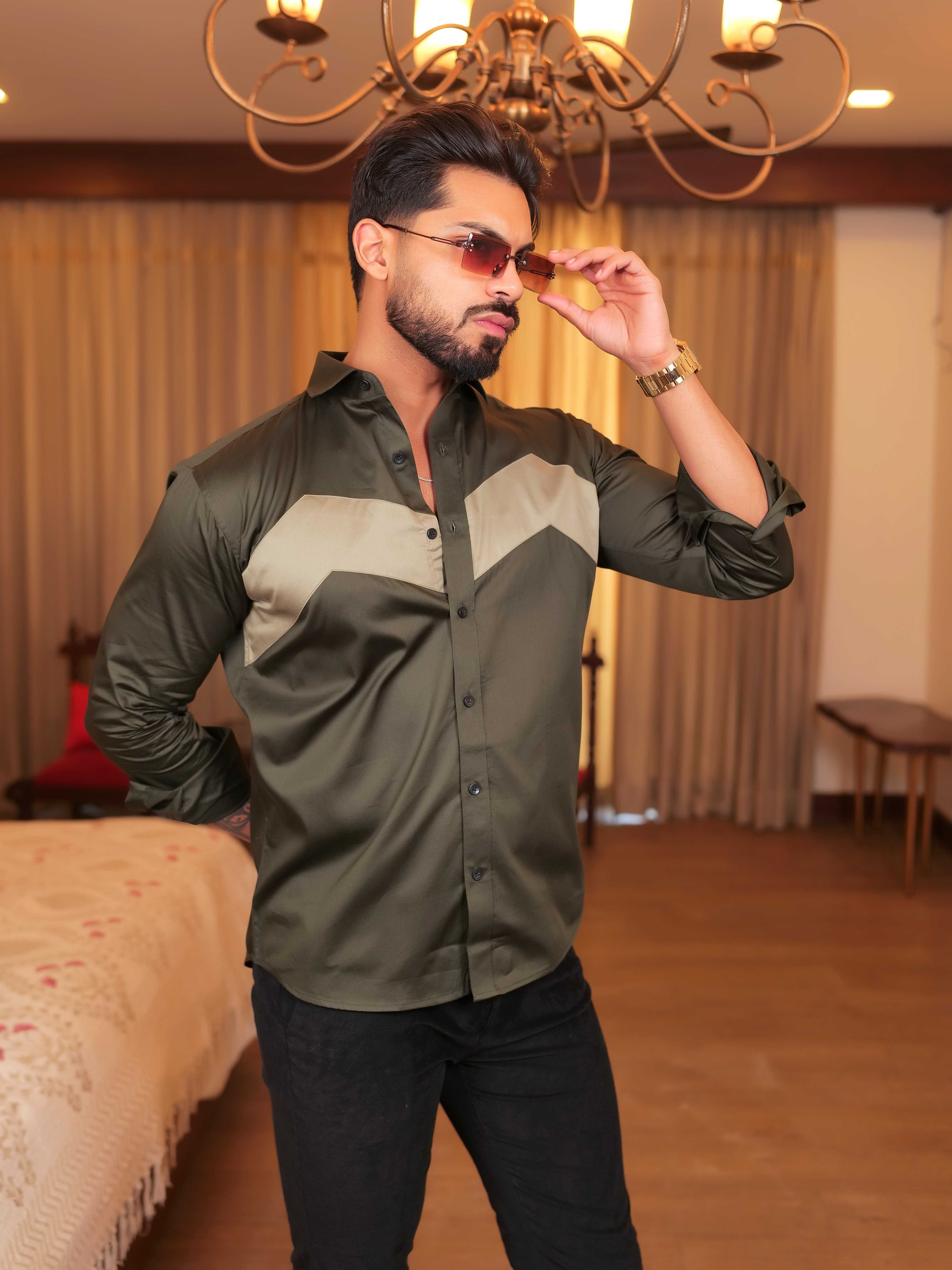 FOOMER OLIVE WAVE DESIGNER SHIRT FOR MEN'S