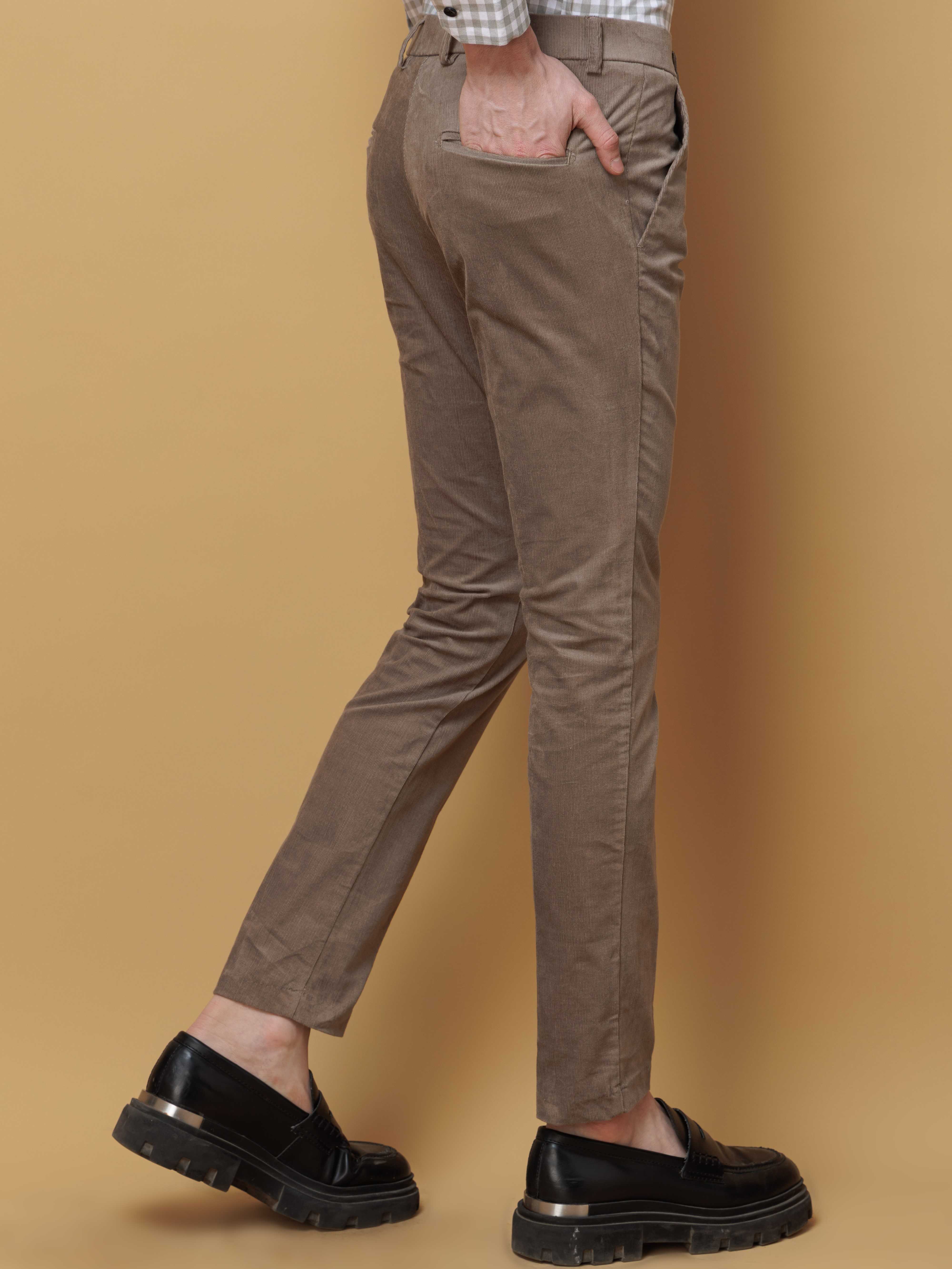 FOOMER BEIGE CORDUROY RELAXED FIT TROUSERS FOR MEN'S