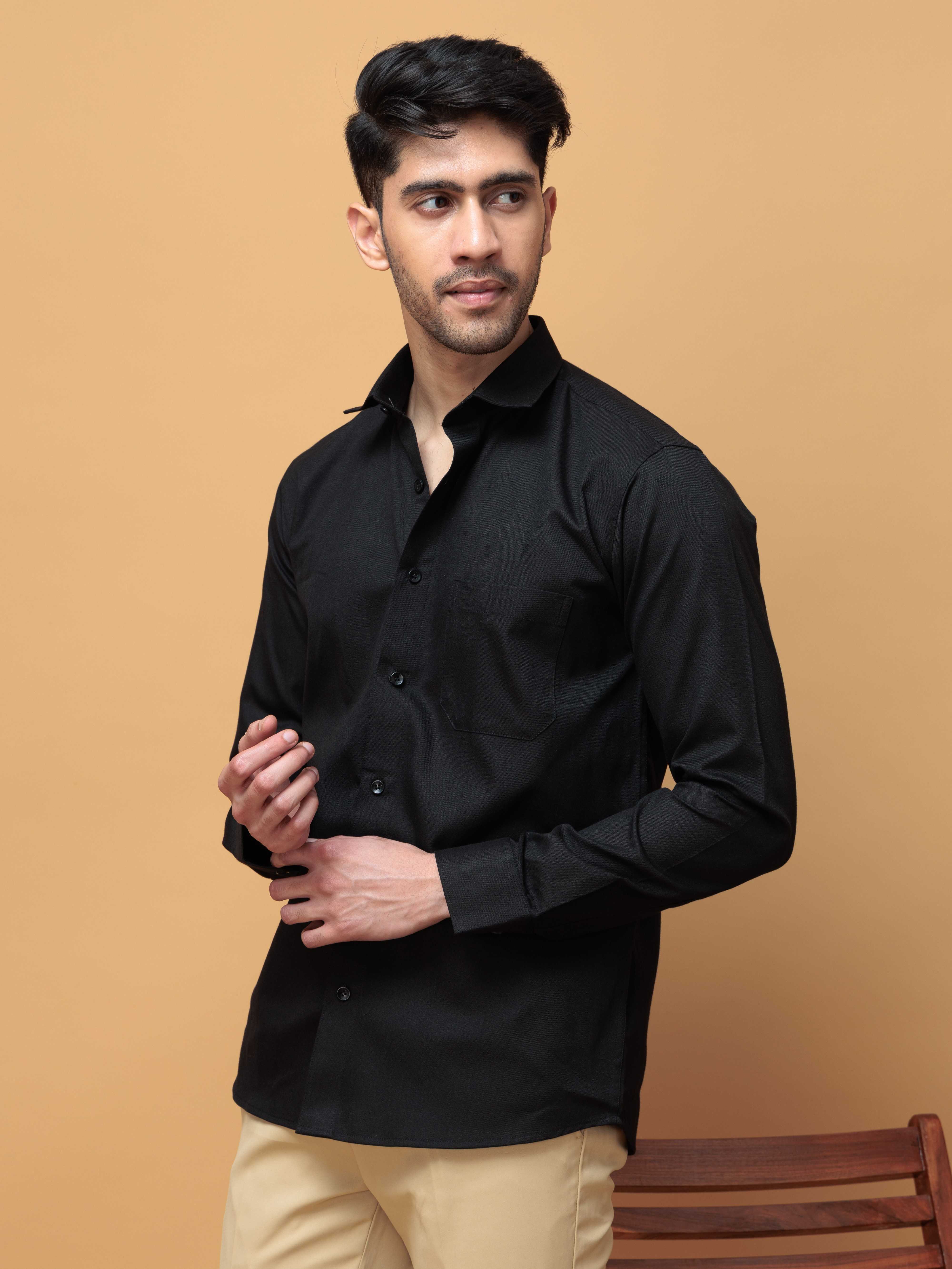 FORMAL BLACK PLAIN OXFORD COTTON CASUAL SHIRT FOR MEN'S