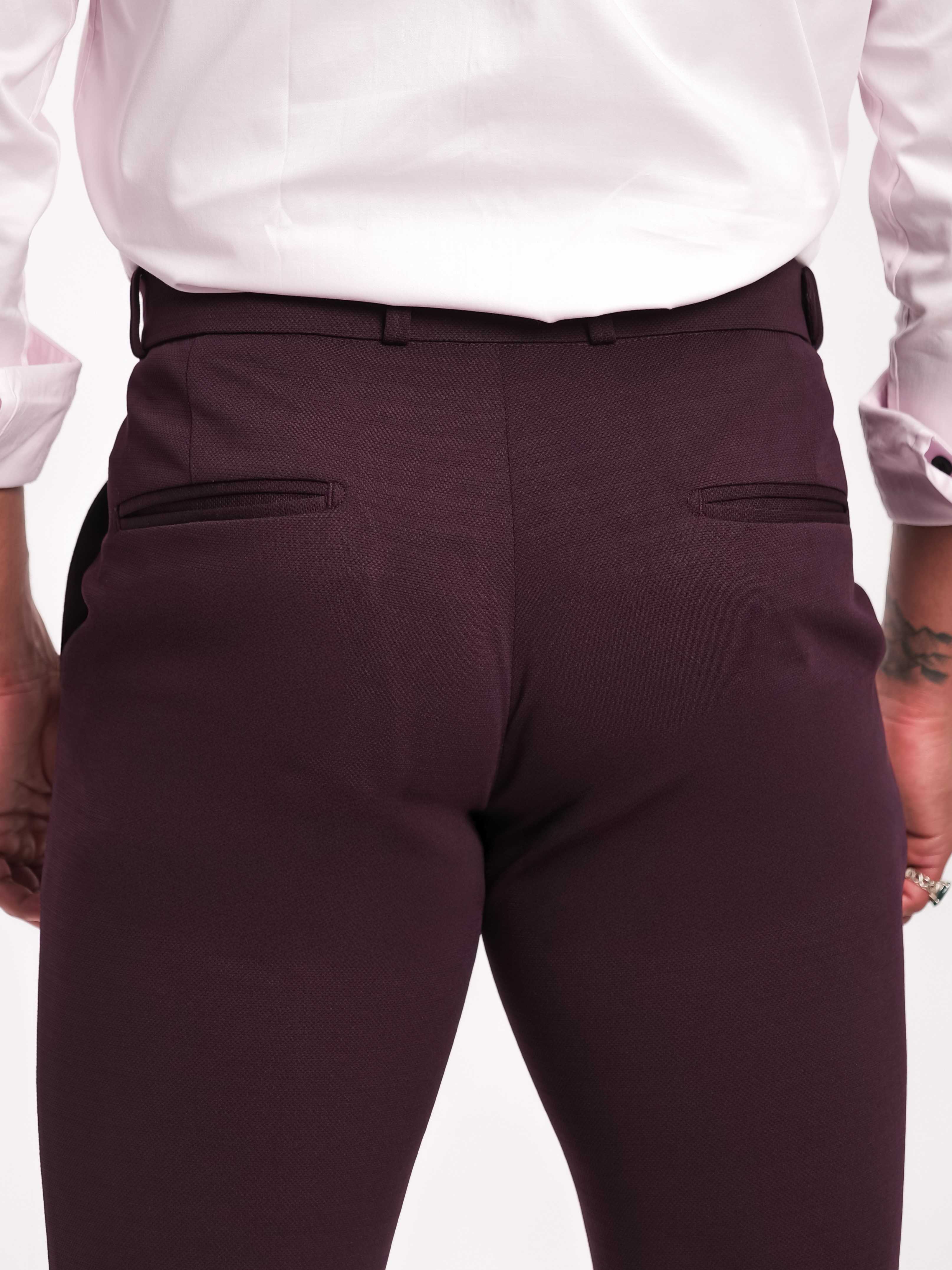 Foomer Dark Wine Sharp Fit Cotton Trouser For Men's