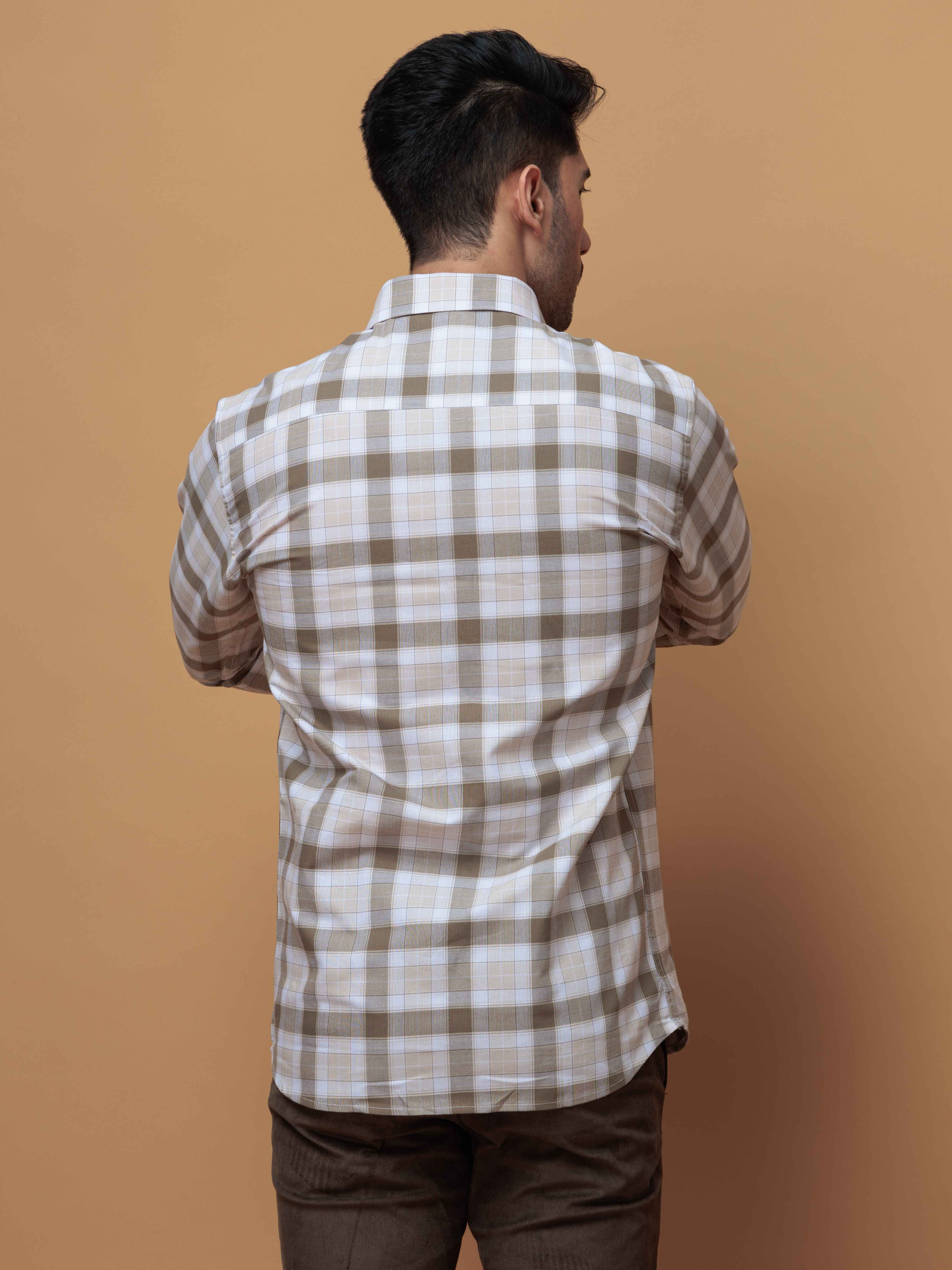 SQUARE WOOD CHECKED COTTON CASUAL SHIRT FOR MEN'S