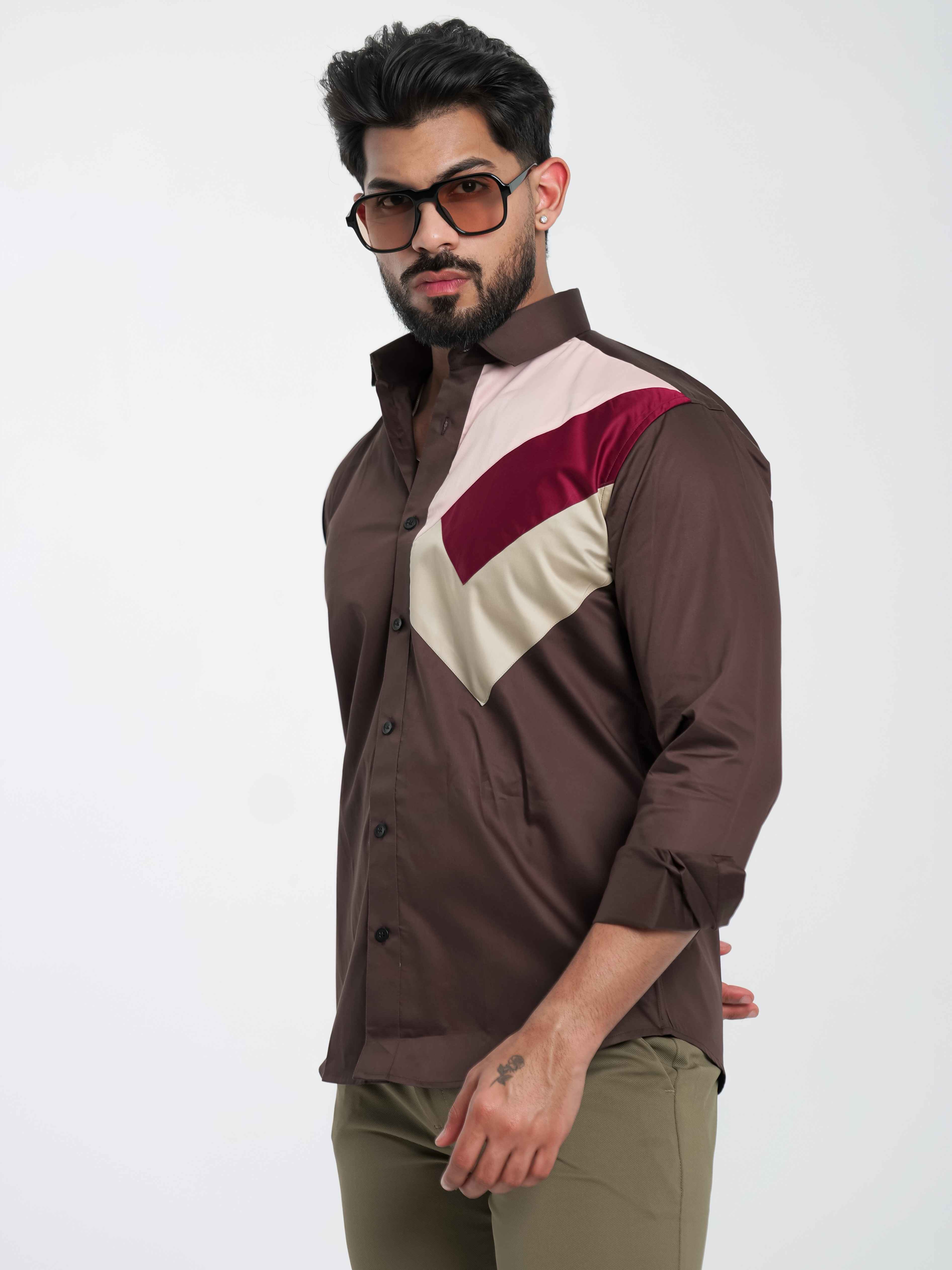 FOOMER BROWN CUT N SEW DESIGNER SHIRT FOR MEN'S