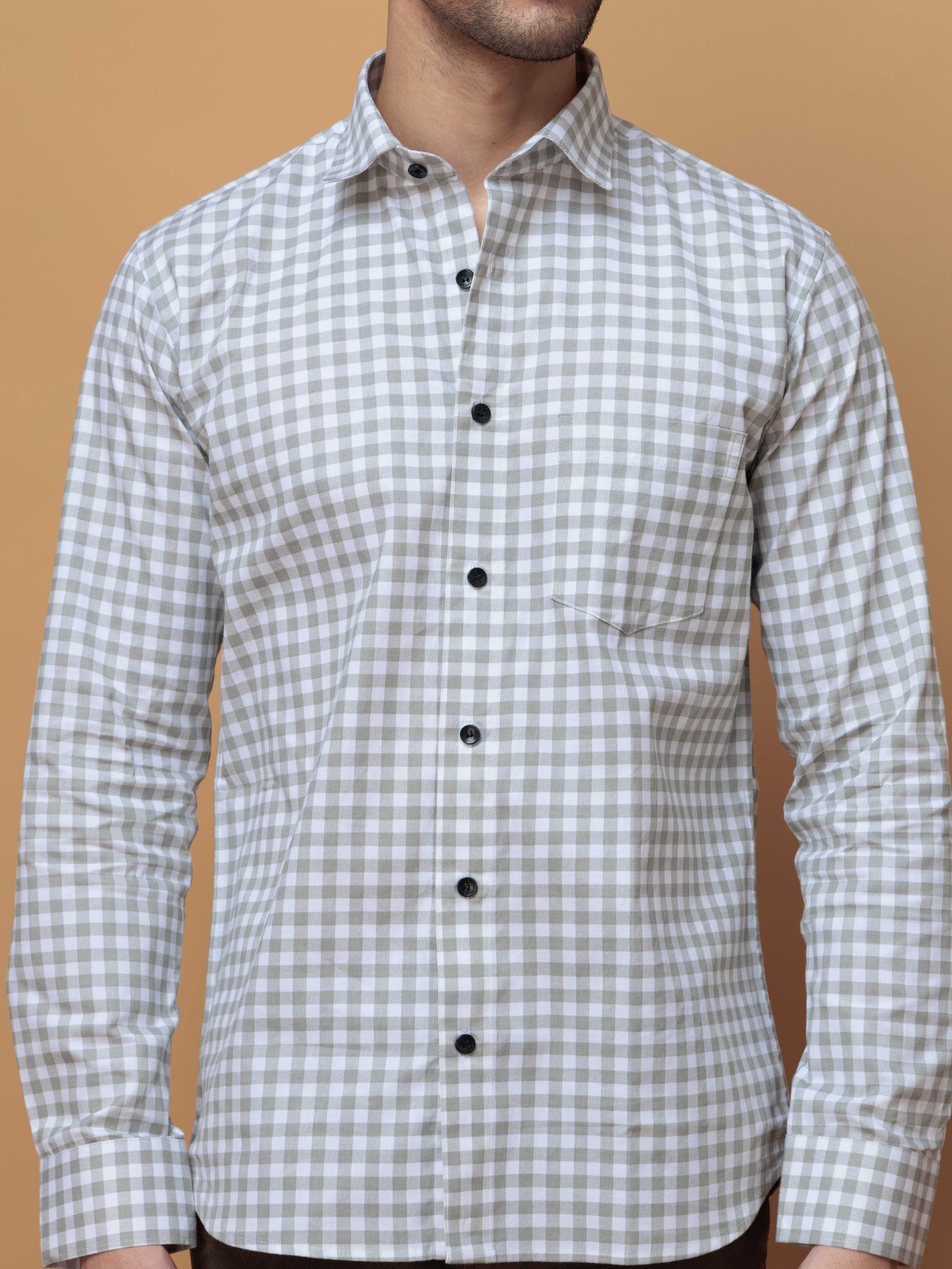 GREEN CHECKERED PRINTED COTTON CASUAL SHIRT FOR MEN'S