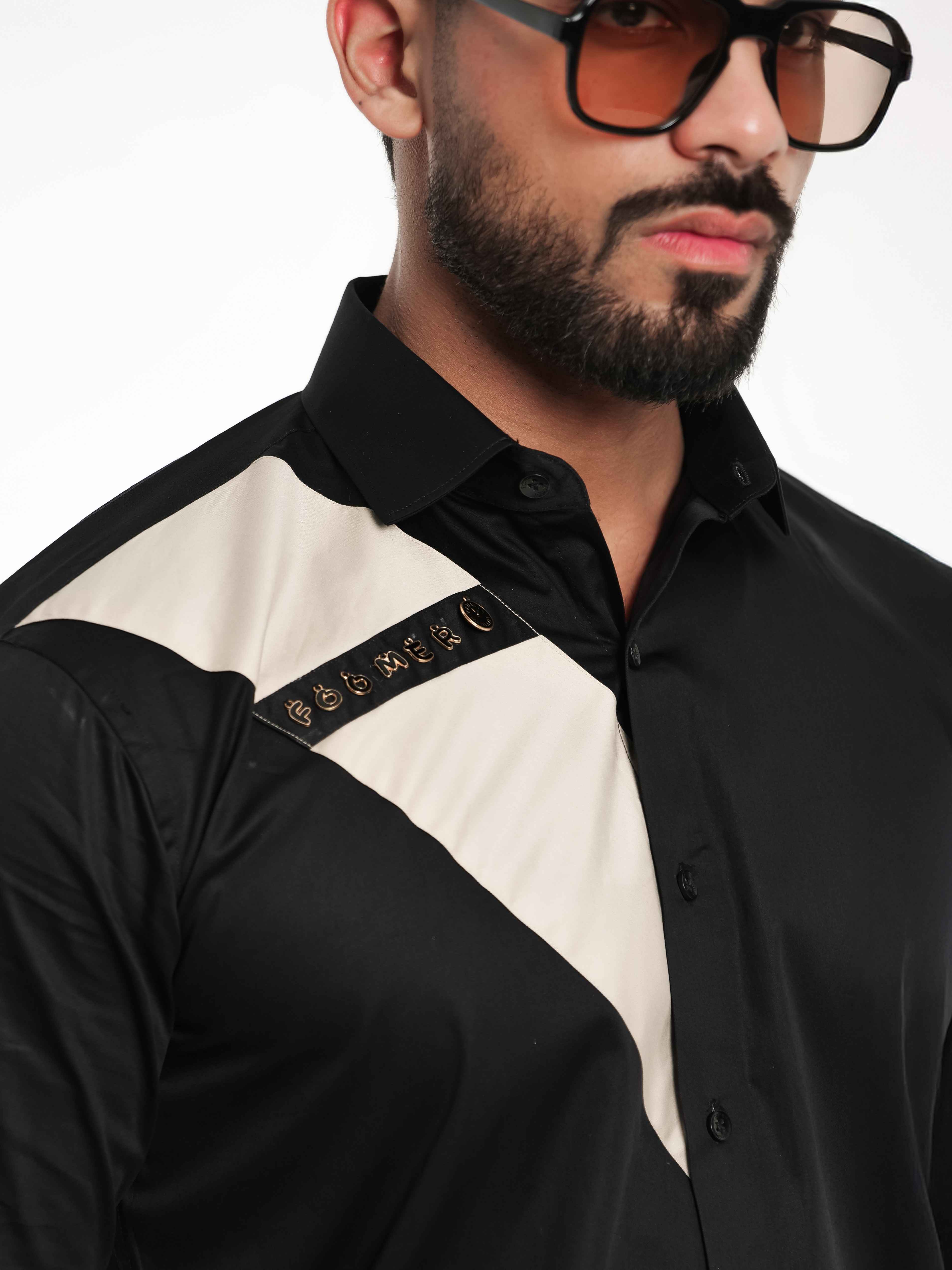 FOOMER BLACK CUT N SEW DESIGNER SHIRT FOR MEN'S