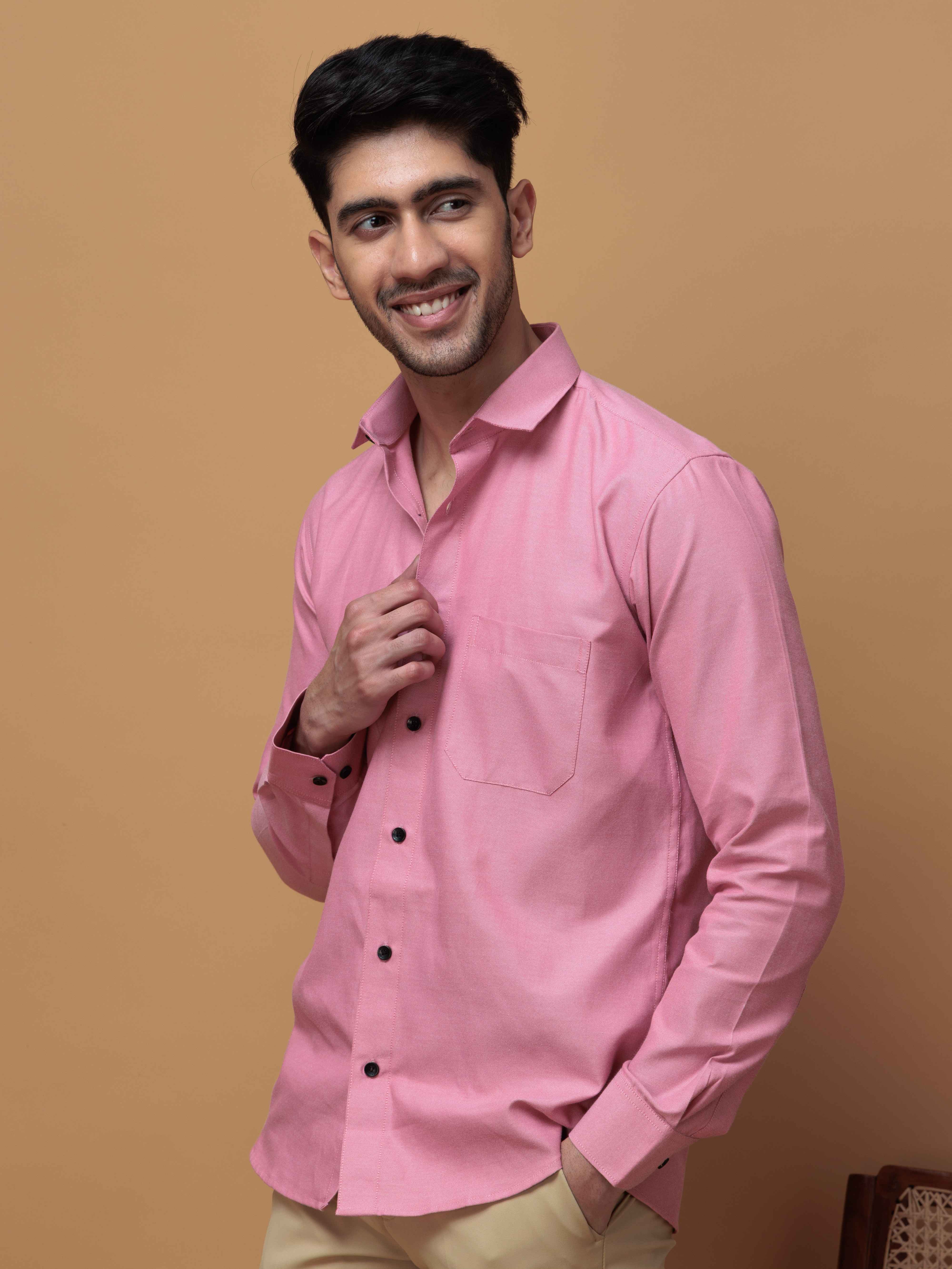 FORMAL PINK PLAIN OXFORD COTTON CASUAL SHIRT FOR MEN'S