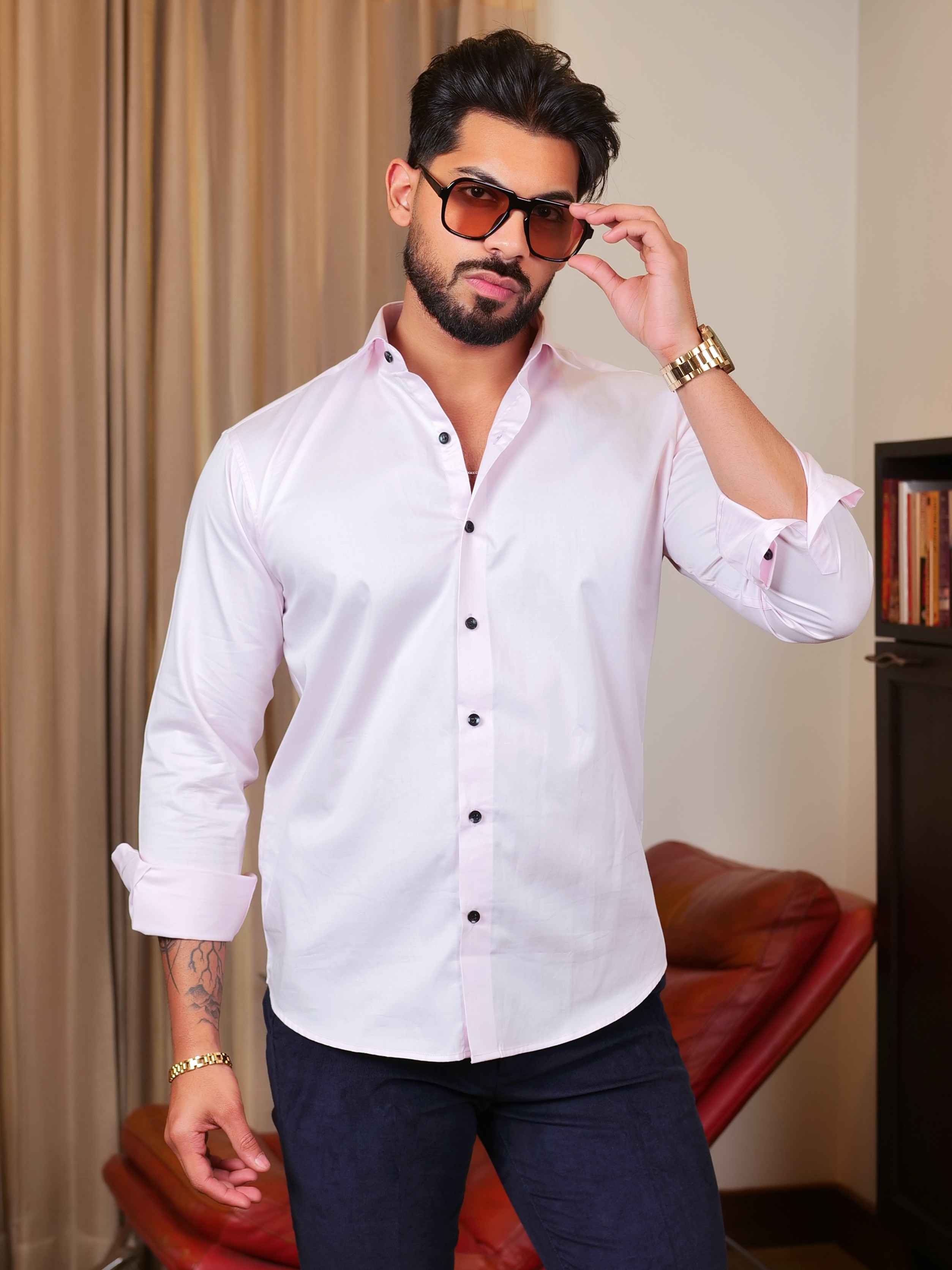FOOMER FORMY LIGHT PINK LUXURY SATIN SHIRT FOR MEN'S