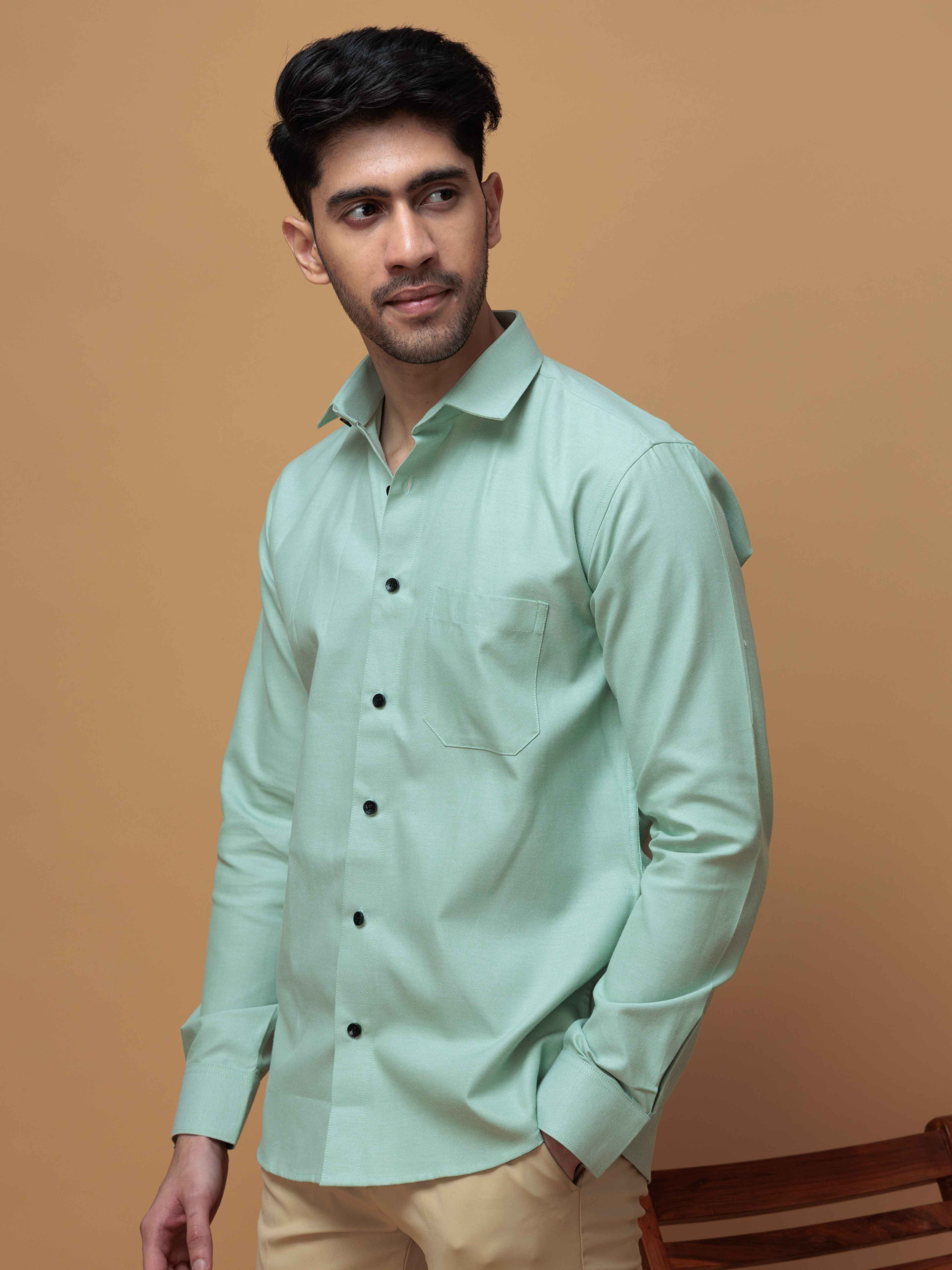 FORMAL GREEN PLAIN OXFORD COTTON CASUAL SHIRT FOR MEN'S