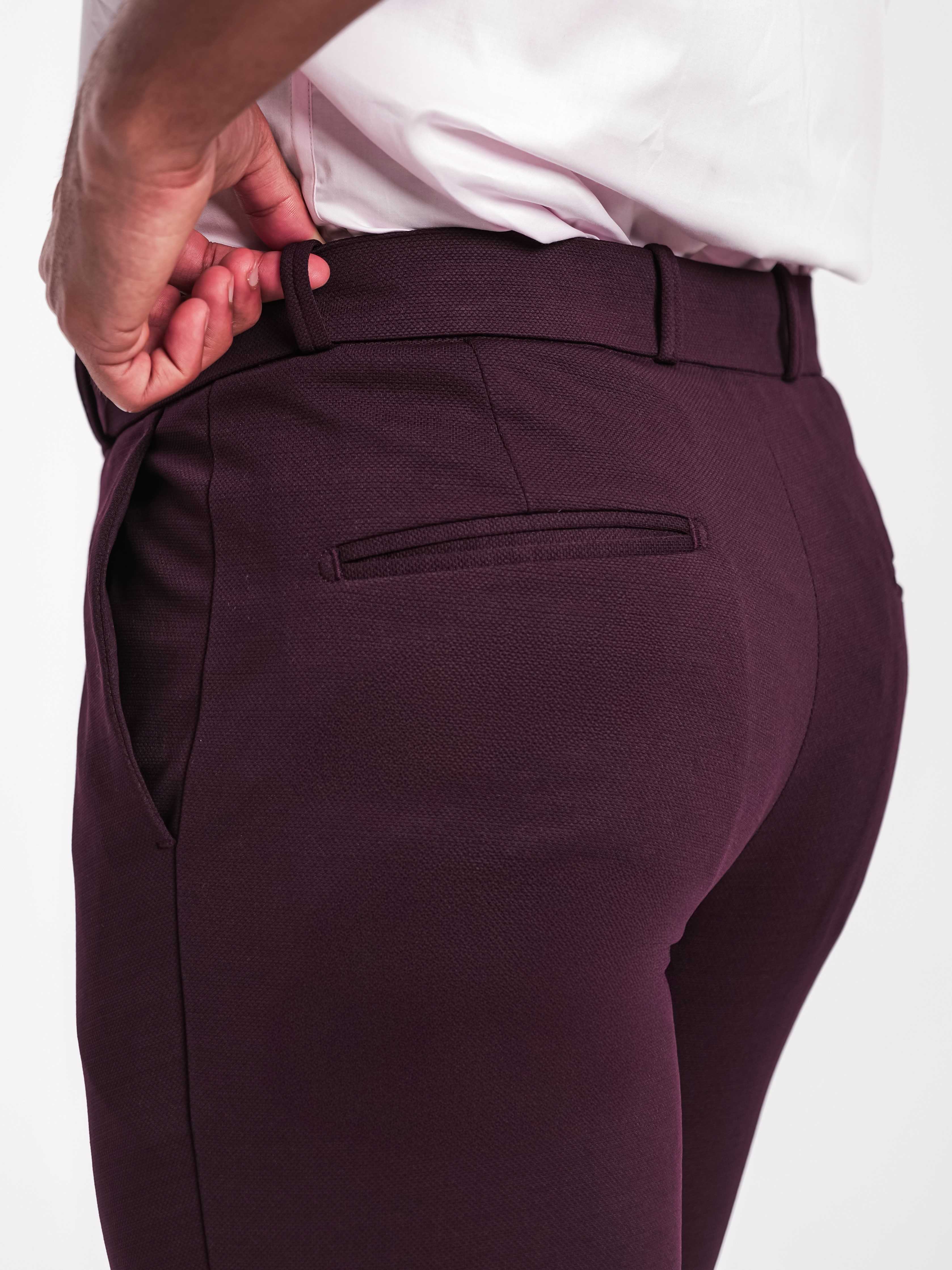 Foomer Dark Wine Sharp Fit Cotton Trouser For Men's