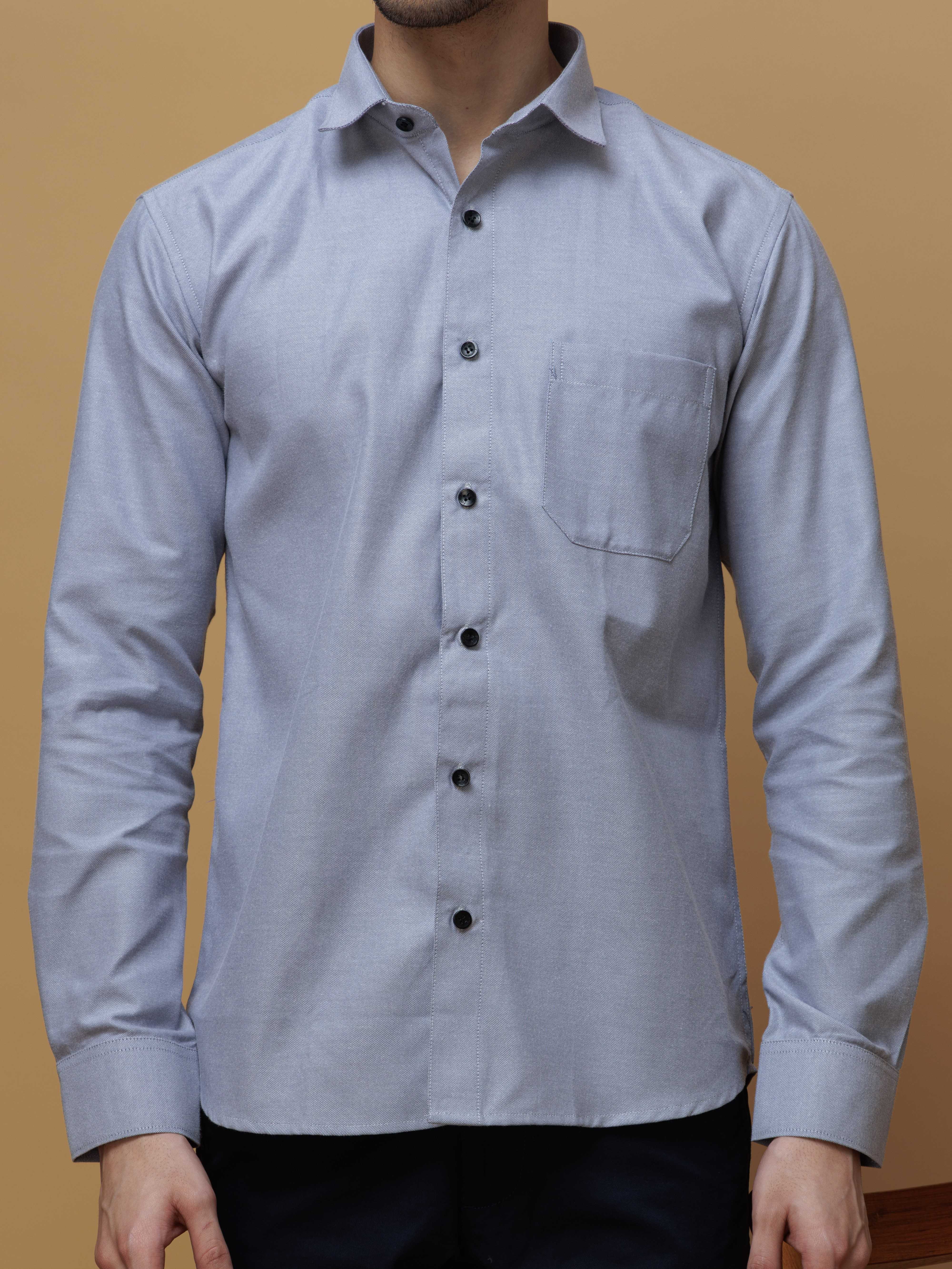 FORMAL GREY PLAIN OXFORD PREMIUM COTTON CASUAL SHIRT FOR MEN'S