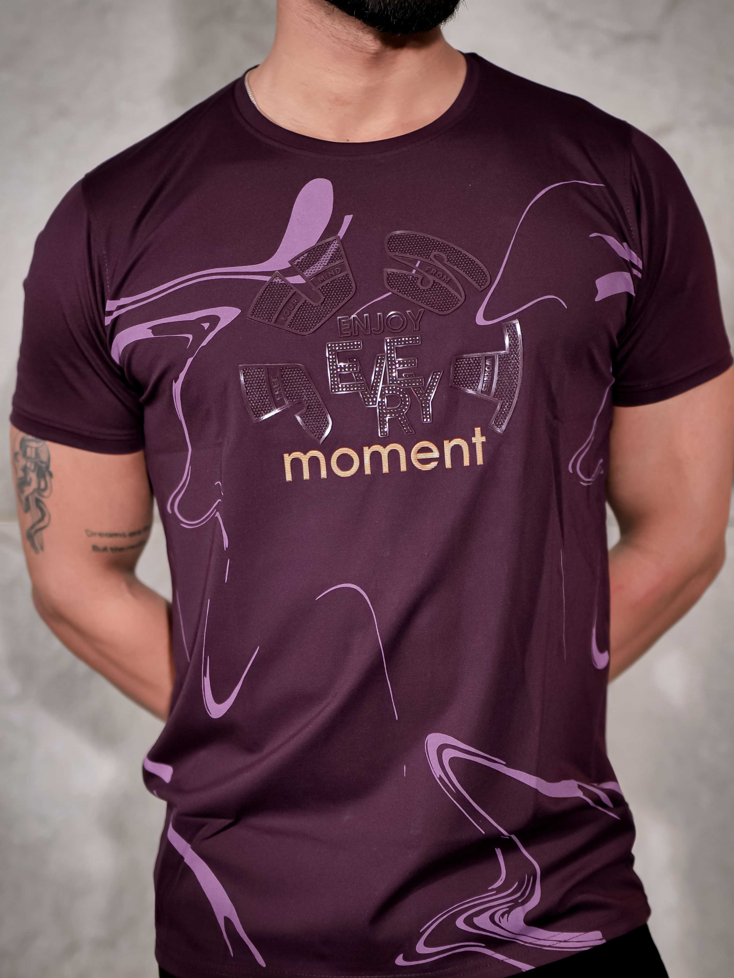 Dark Wine Round Neck Imported Cotton Half Sleeve Premium Designer T-Shirt