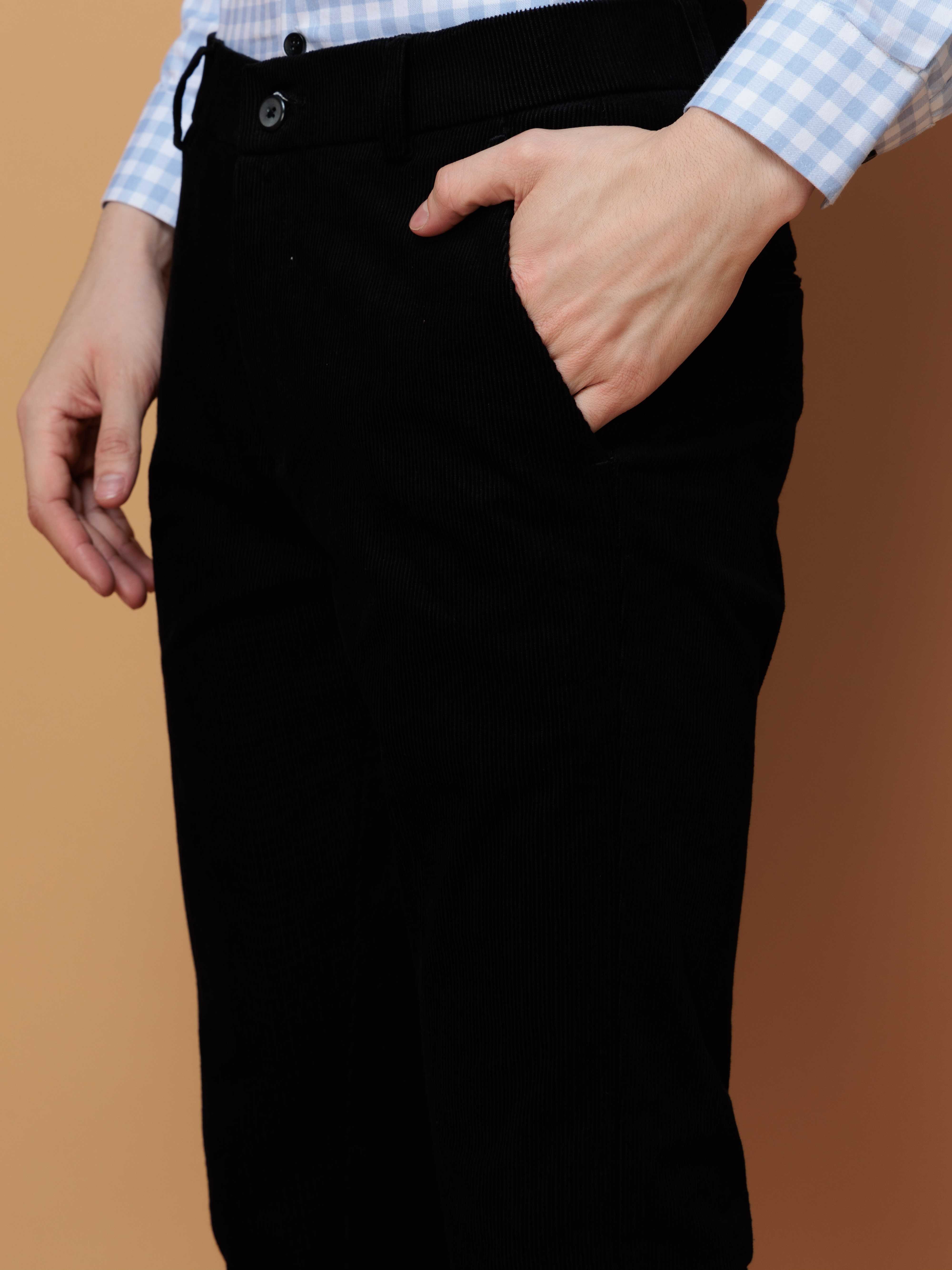 FOOMER BLACK CORDUROY RELAXED FIT TROUSERS FOR MEN'S
