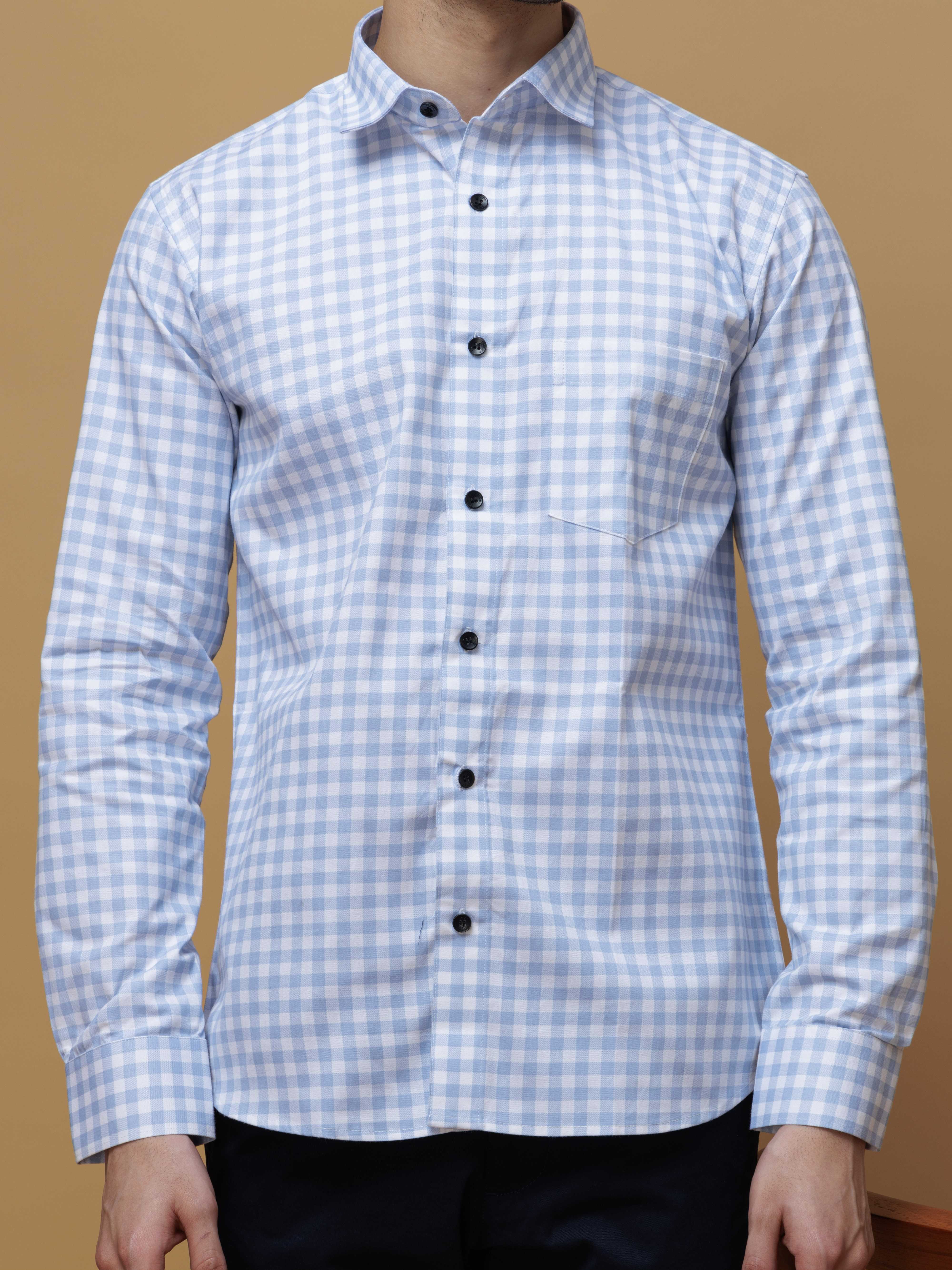 SKY CHECKERED PRINTED COTTON CASUAL SHIRT FOR MEN'S