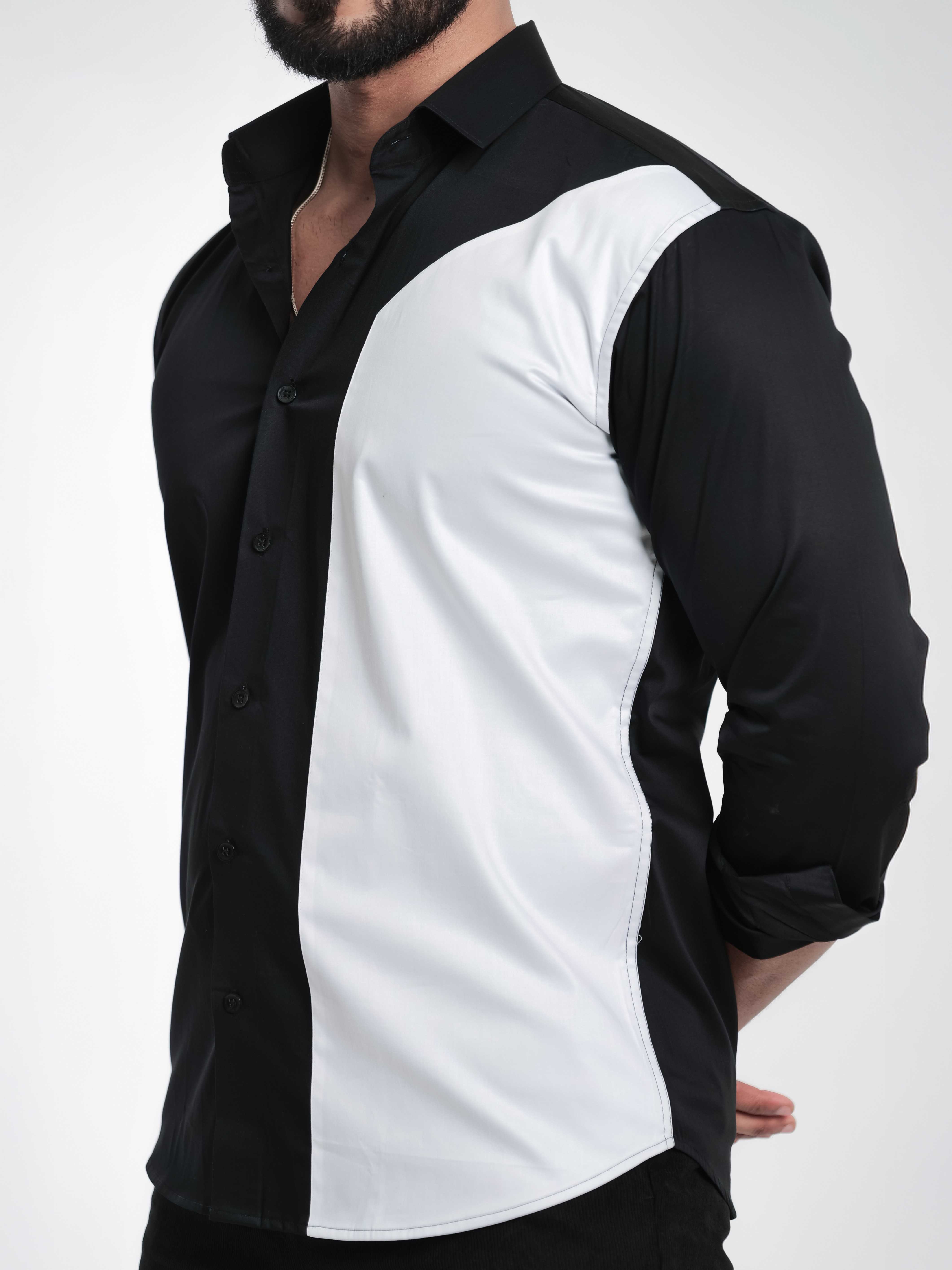 FOOMER BLACK AND WHITE CUT N SEW DESIGNER SHIRT FOR MEN'S