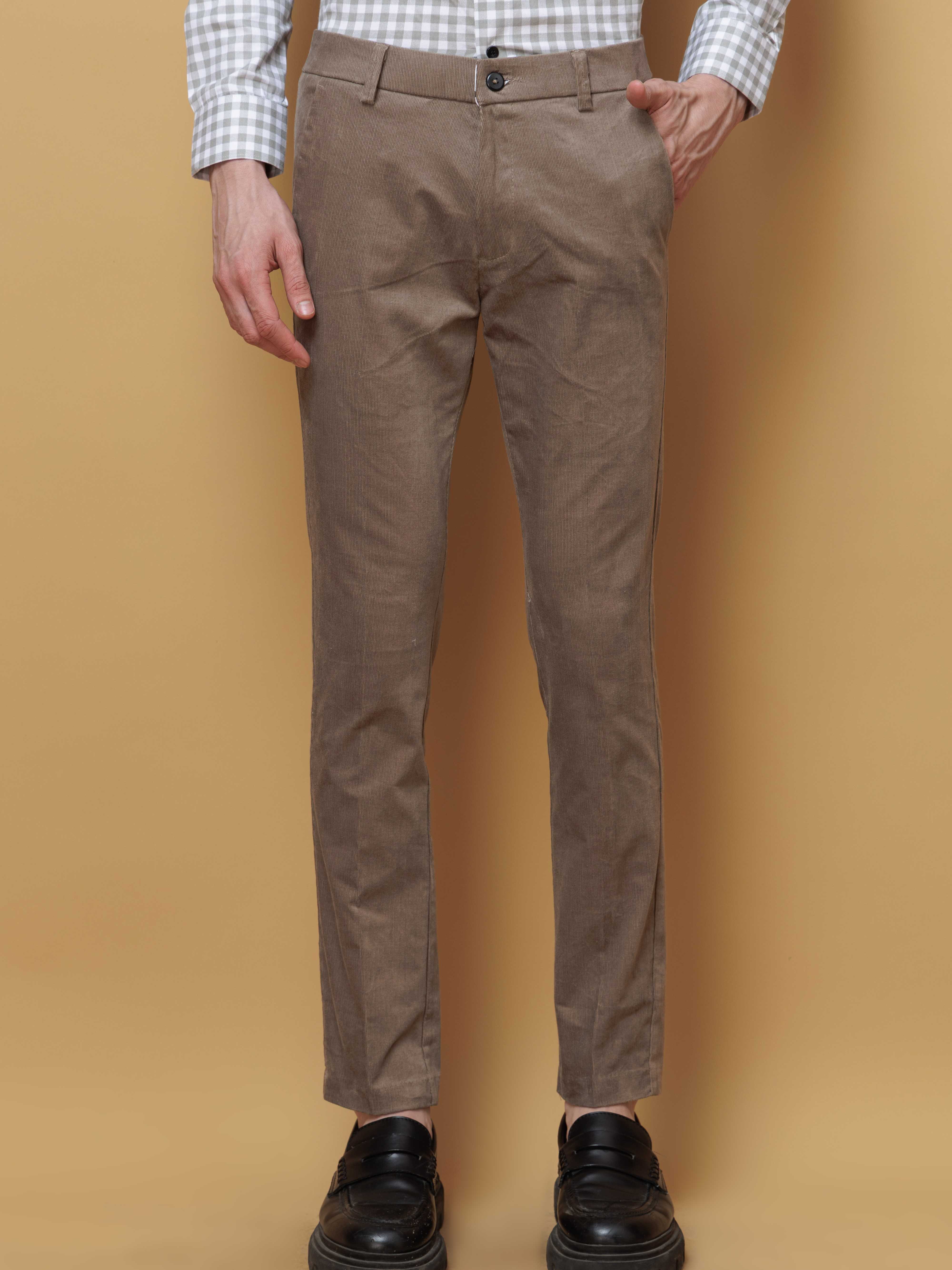 FOOMER BEIGE CORDUROY RELAXED FIT TROUSERS FOR MEN'S