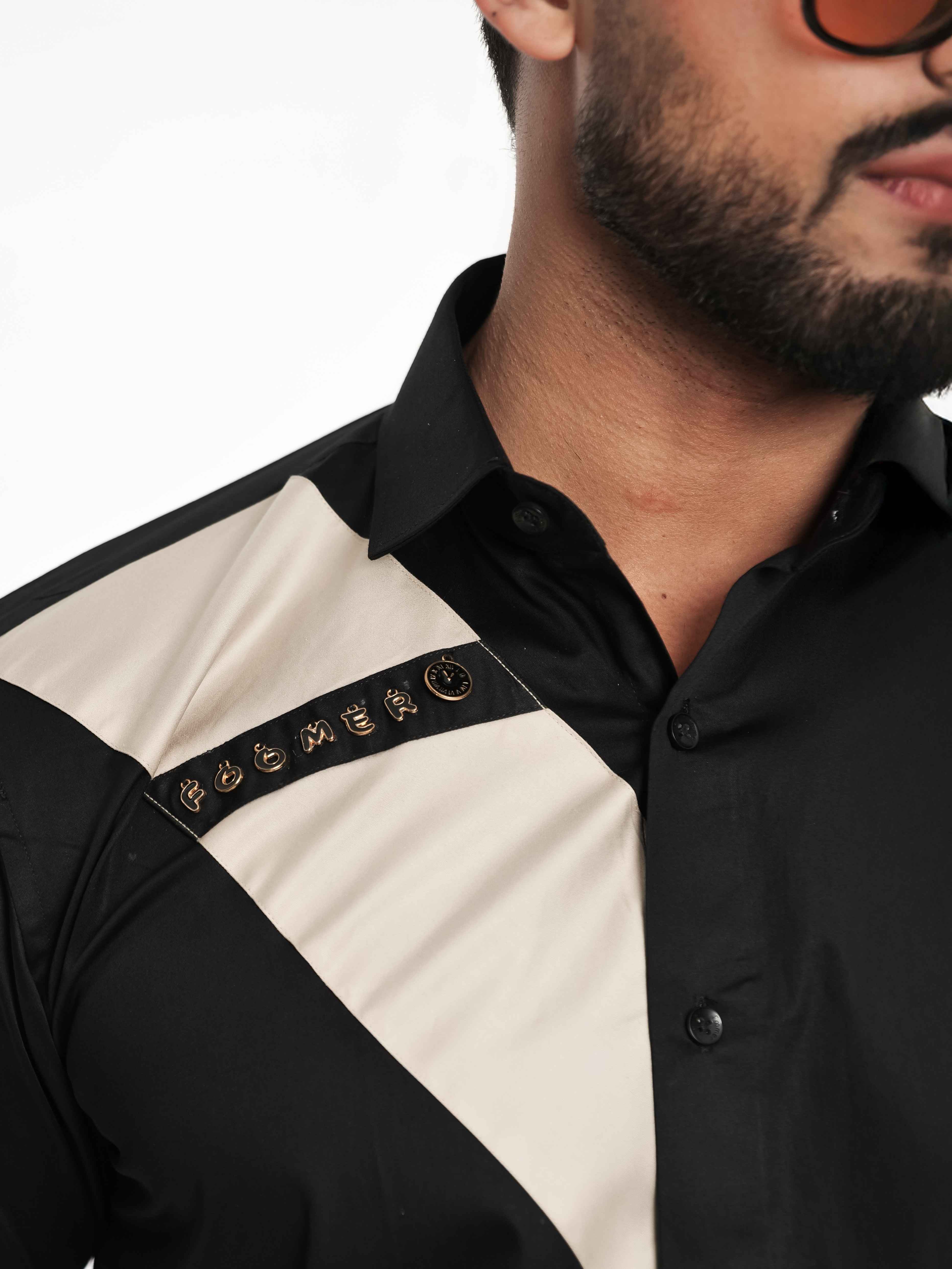 FOOMER BLACK CUT N SEW DESIGNER SHIRT FOR MEN'S