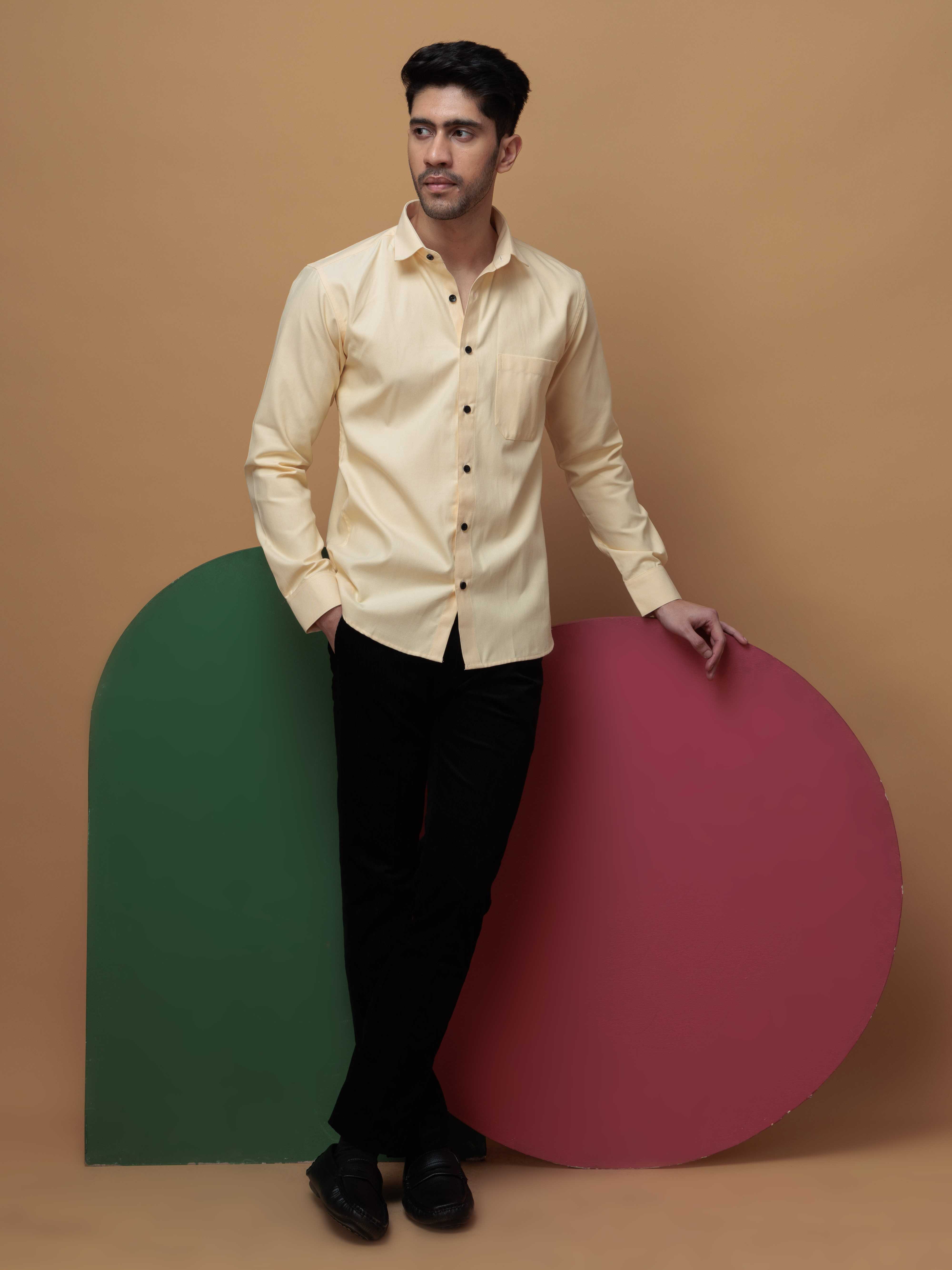 FORMAL YELLOW PLAIN OXFORD COTTON CASUAL SHIRT FOR MEN'S