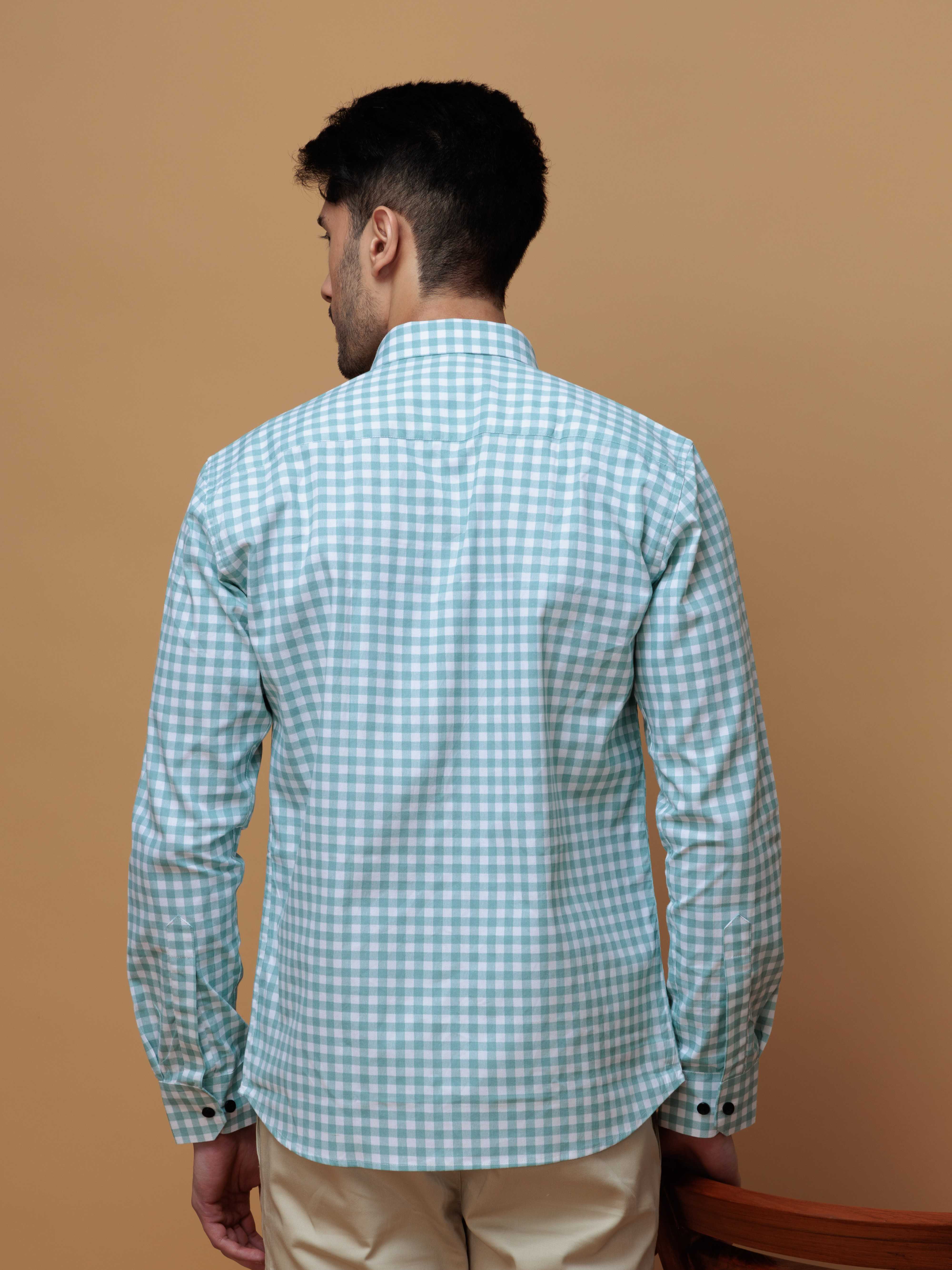 CYAN CHECKS PRINTED COTTON CASUAL SHIRT FOR MEN'S