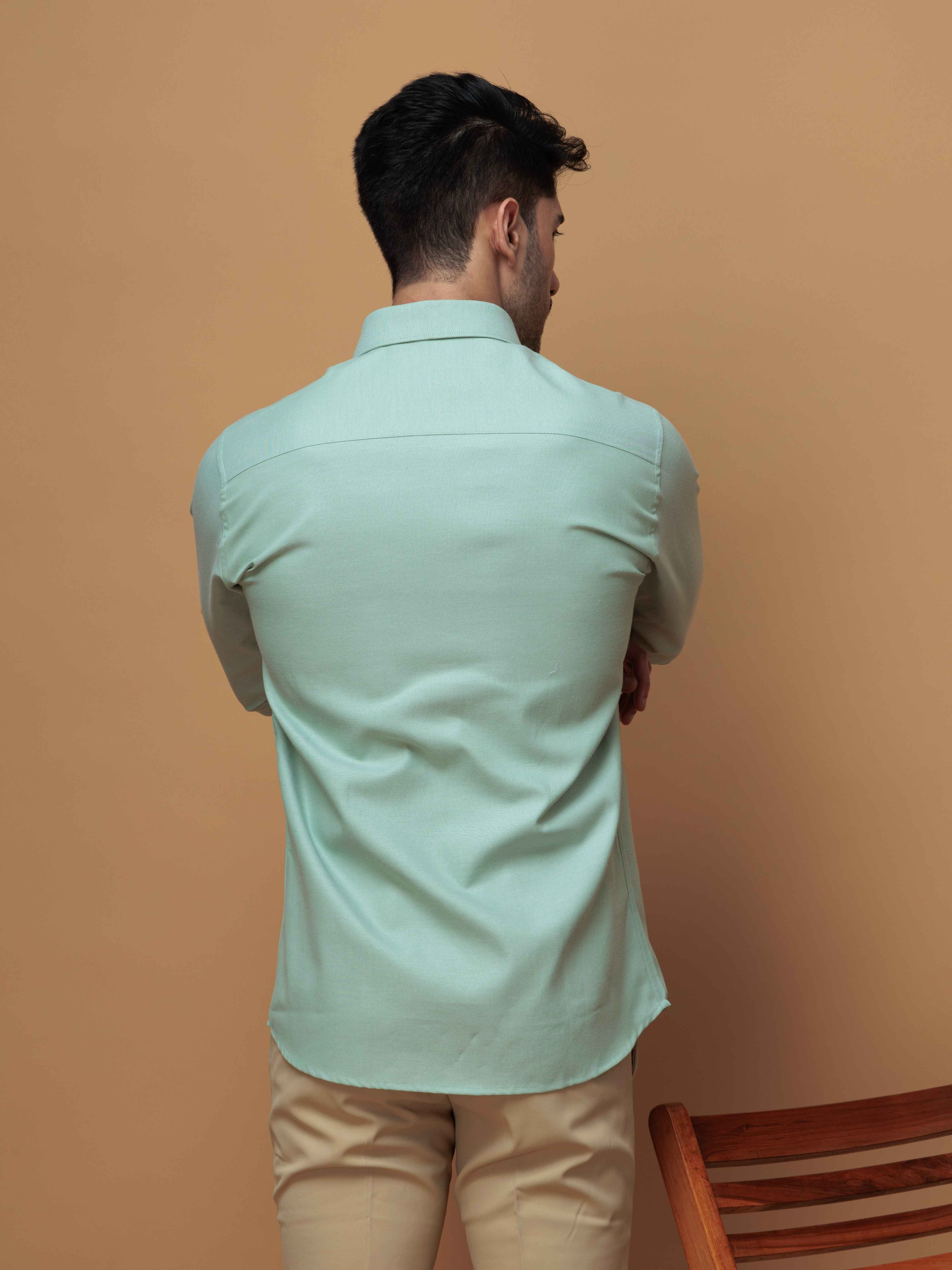 FORMAL GREEN PLAIN OXFORD COTTON CASUAL SHIRT FOR MEN'S