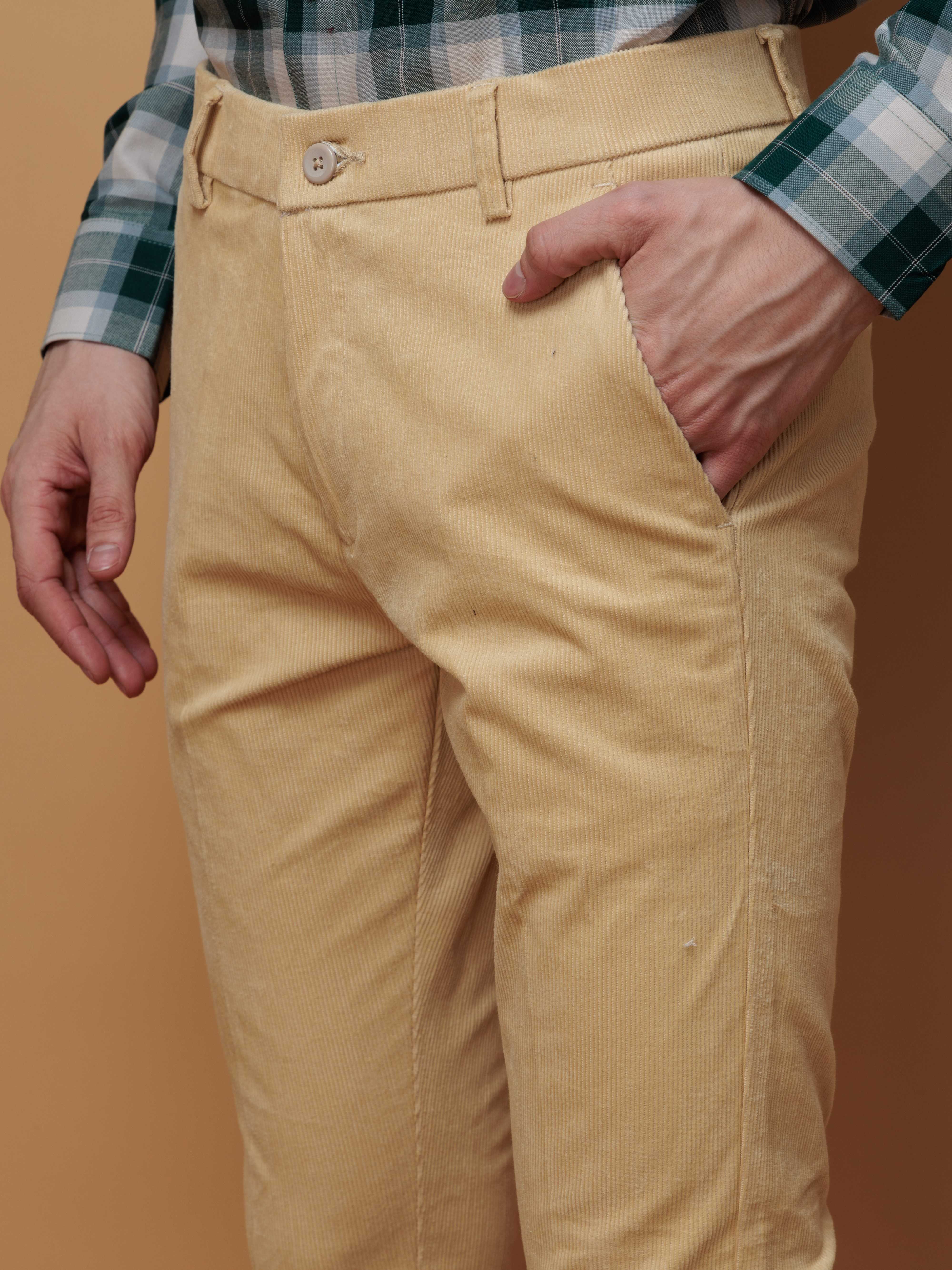 FOOMER YELLOW CORDUROY RELAXED FIT TROUSERS FOR MEN'S