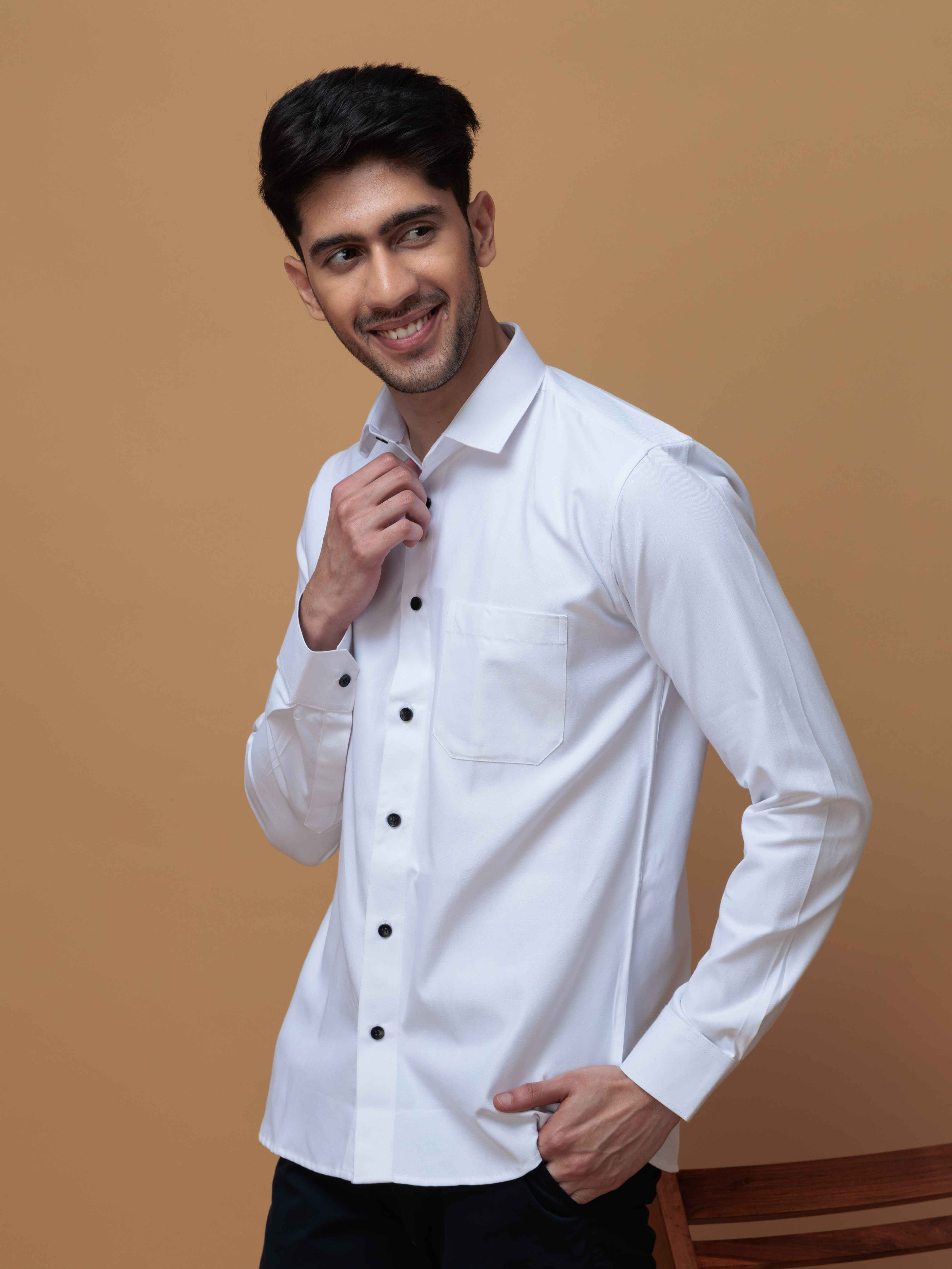FORMAL WHITE PLAIN OXFORD COTTON CASUAL SHIRT FOR MEN'S
