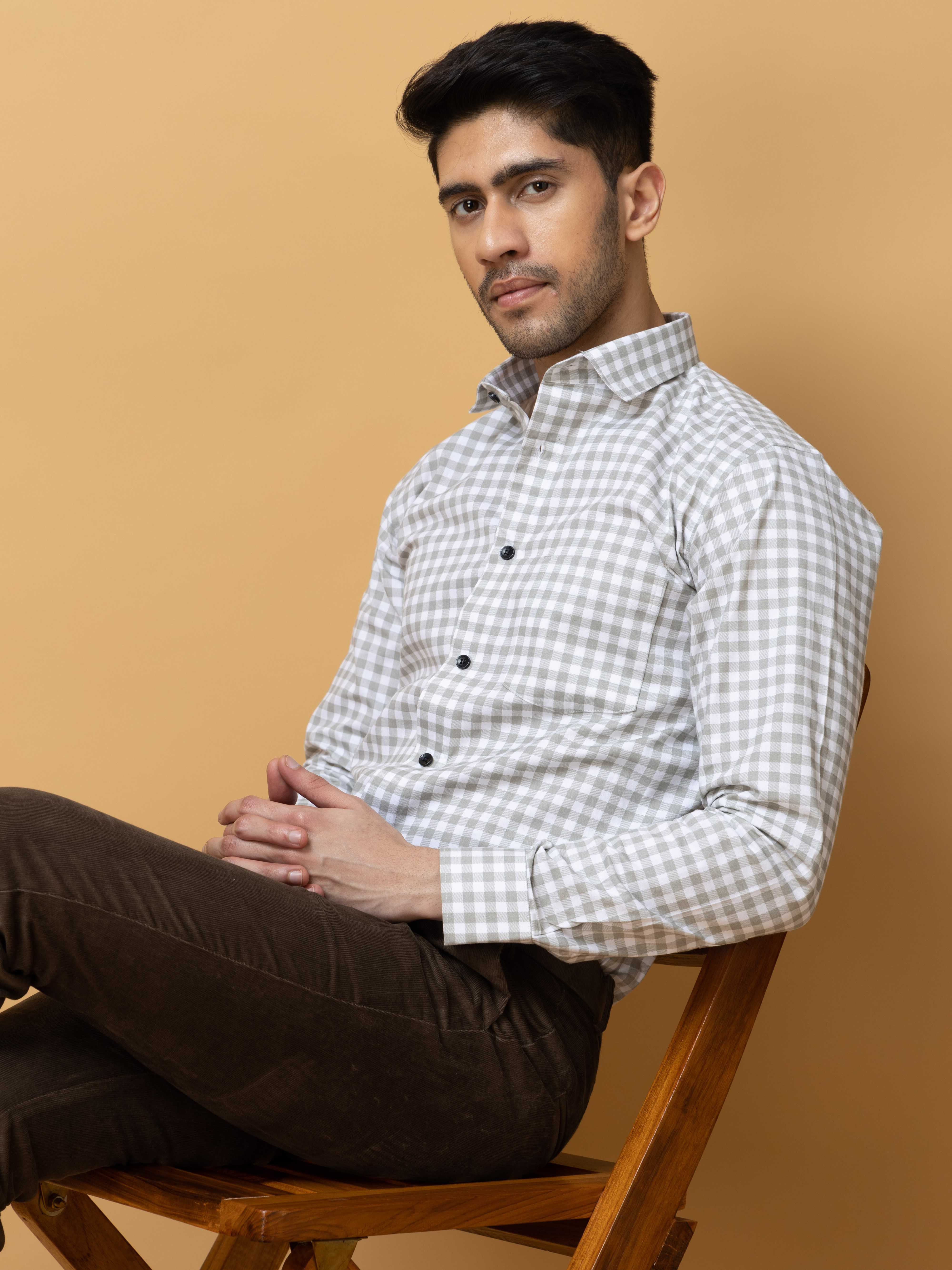 GREEN CHECKERED PRINTED COTTON CASUAL SHIRT FOR MEN'S