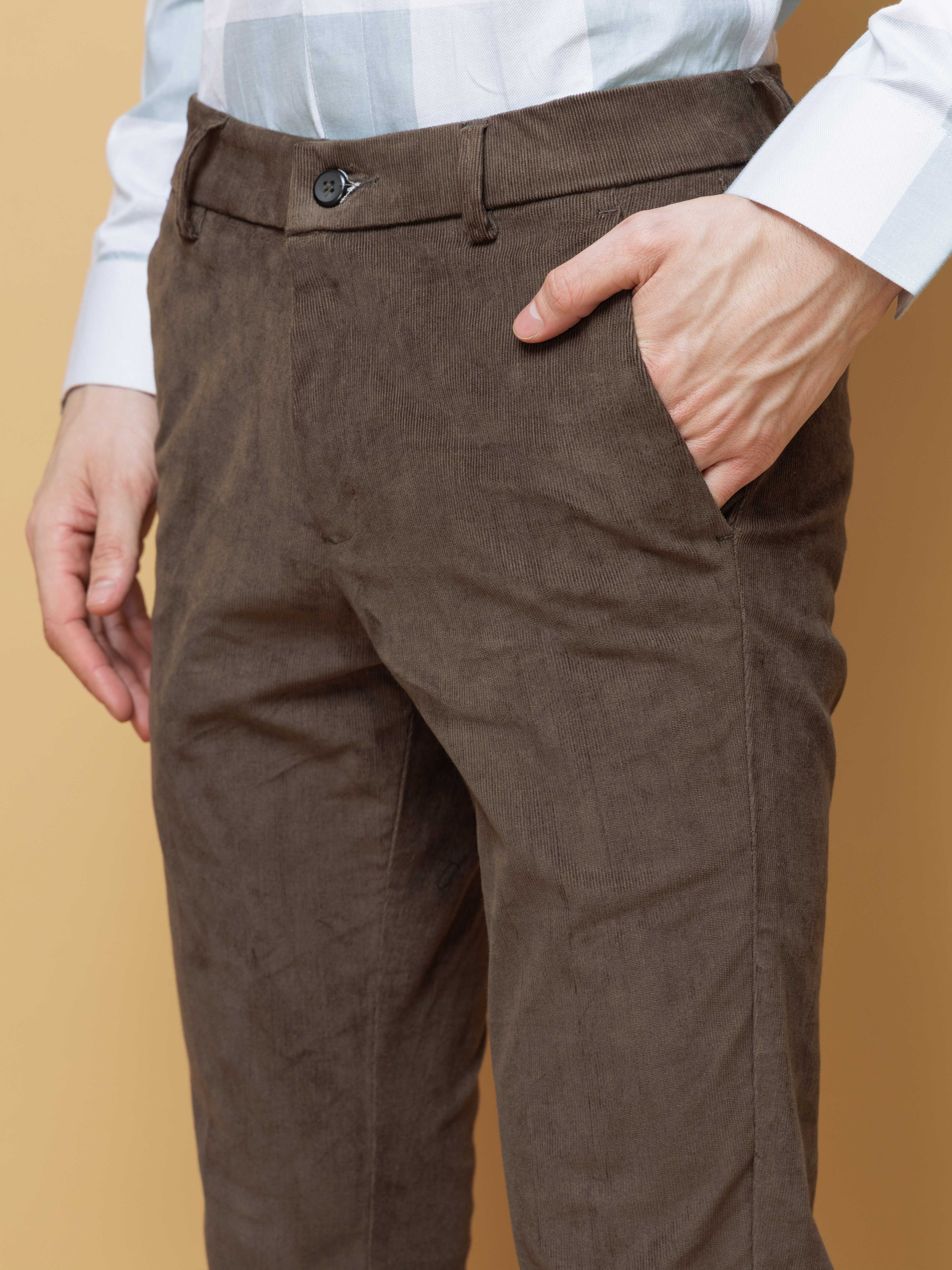 FOOMER OLIVE CORDUROY RELAXED FIT TROUSERS FOR MEN'S