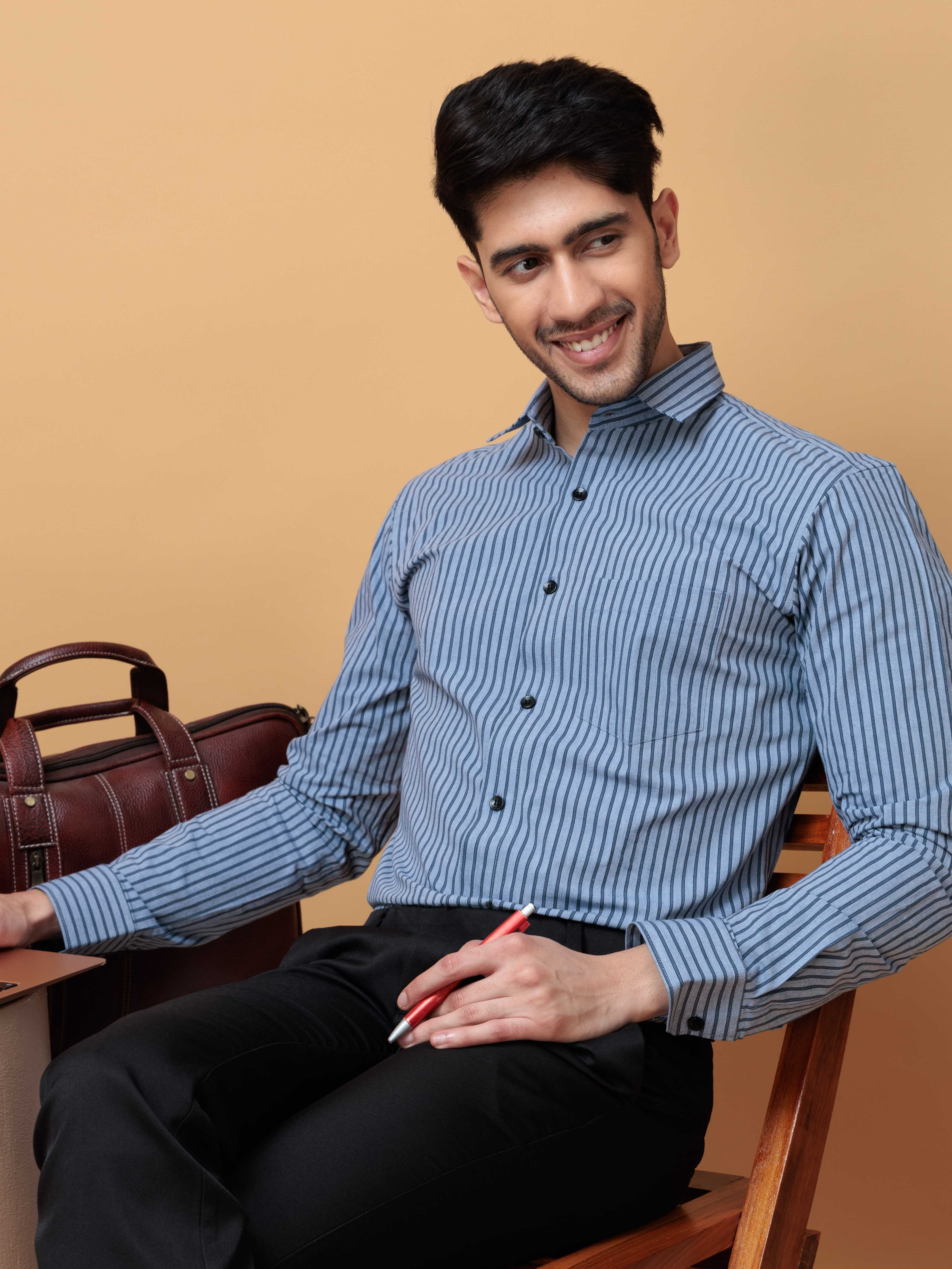 BLUE STRIPES COTTON REGULAR FIT MEN'S CASUAL SHIRT FOR MEN'S