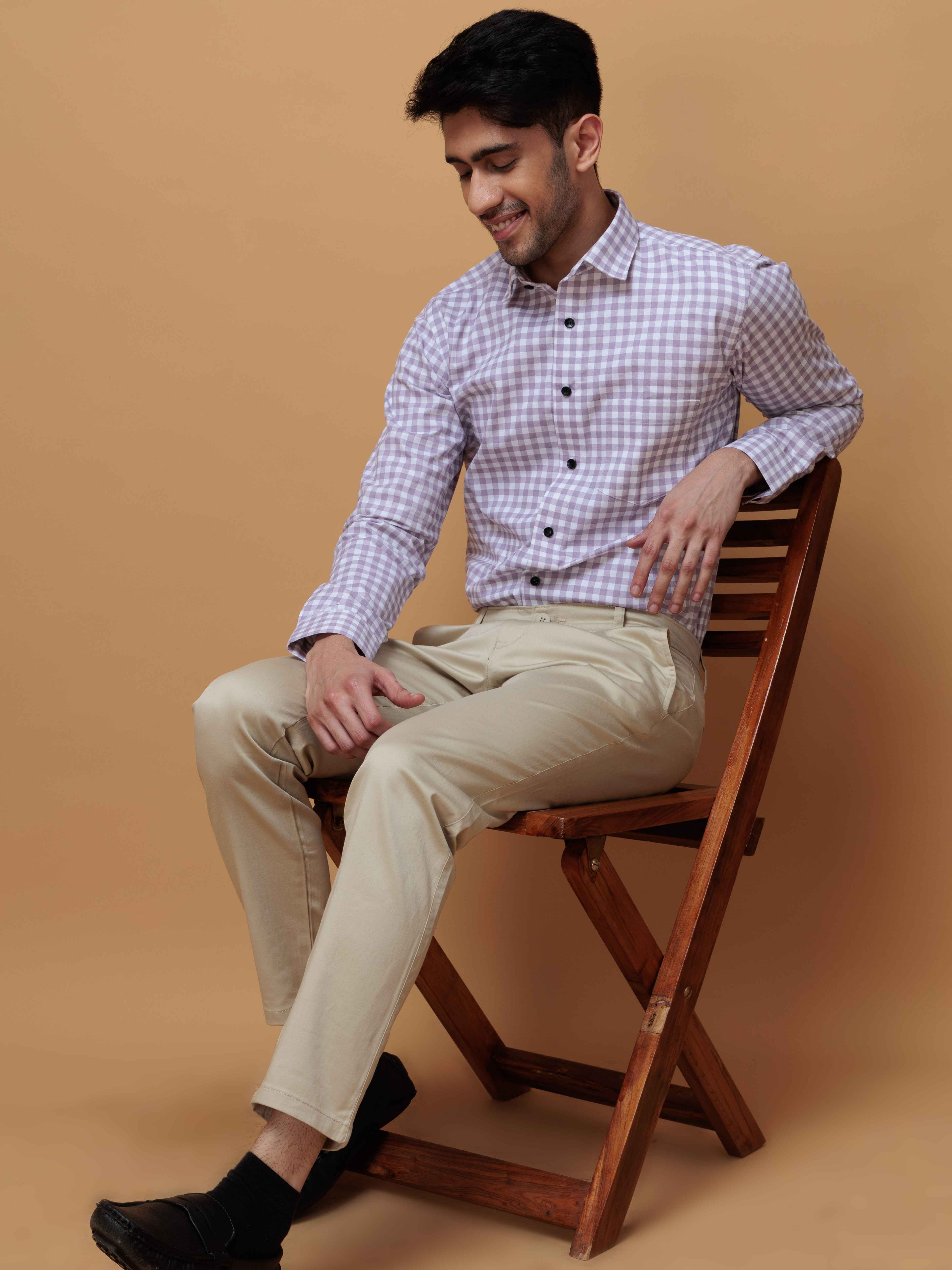 PURPLE CHECKERED PRINTED COTTON CASUAL SHIRT FOR MEN'S