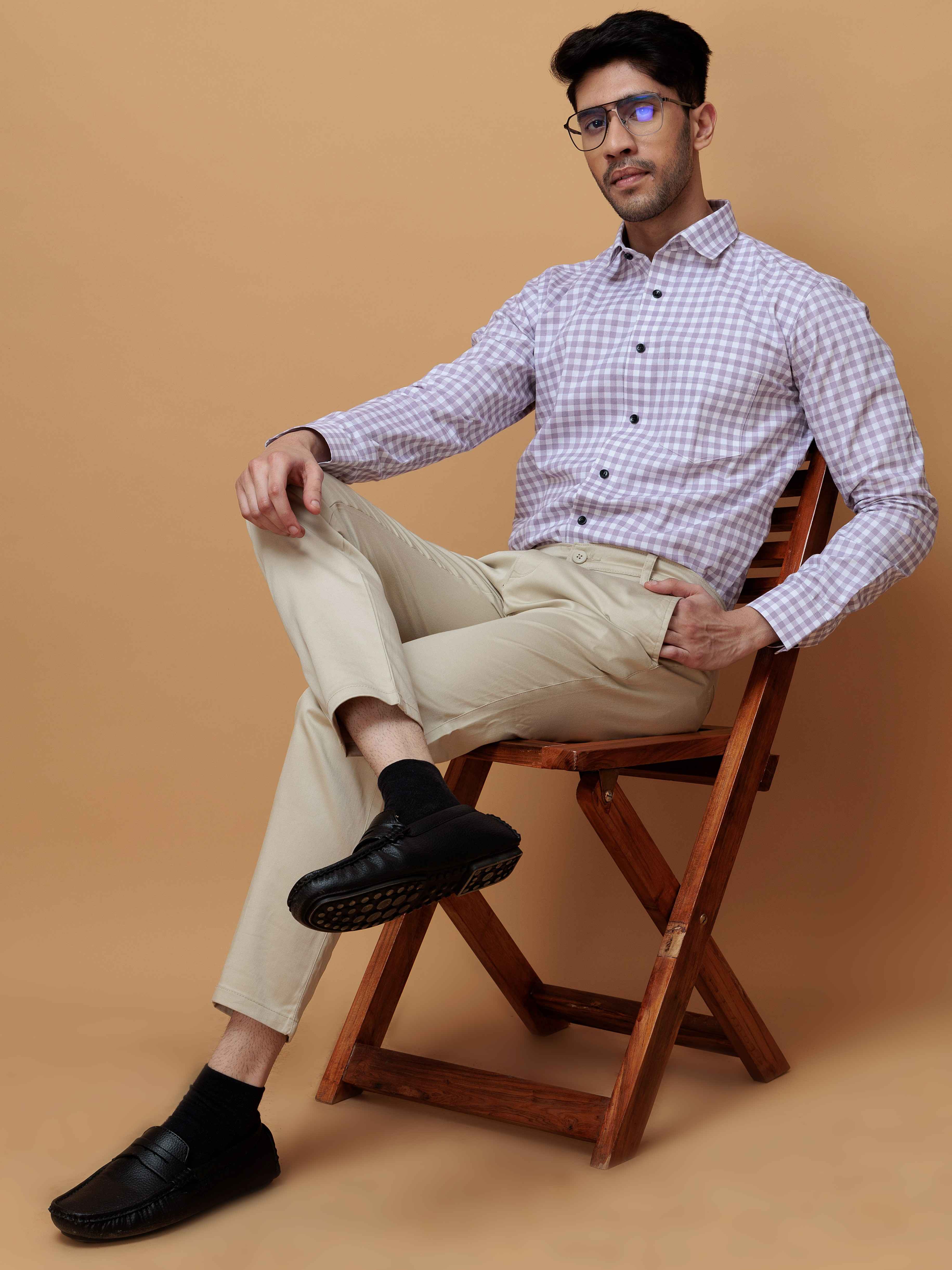 PURPLE CHECKERED PRINTED COTTON CASUAL SHIRT FOR MEN'S