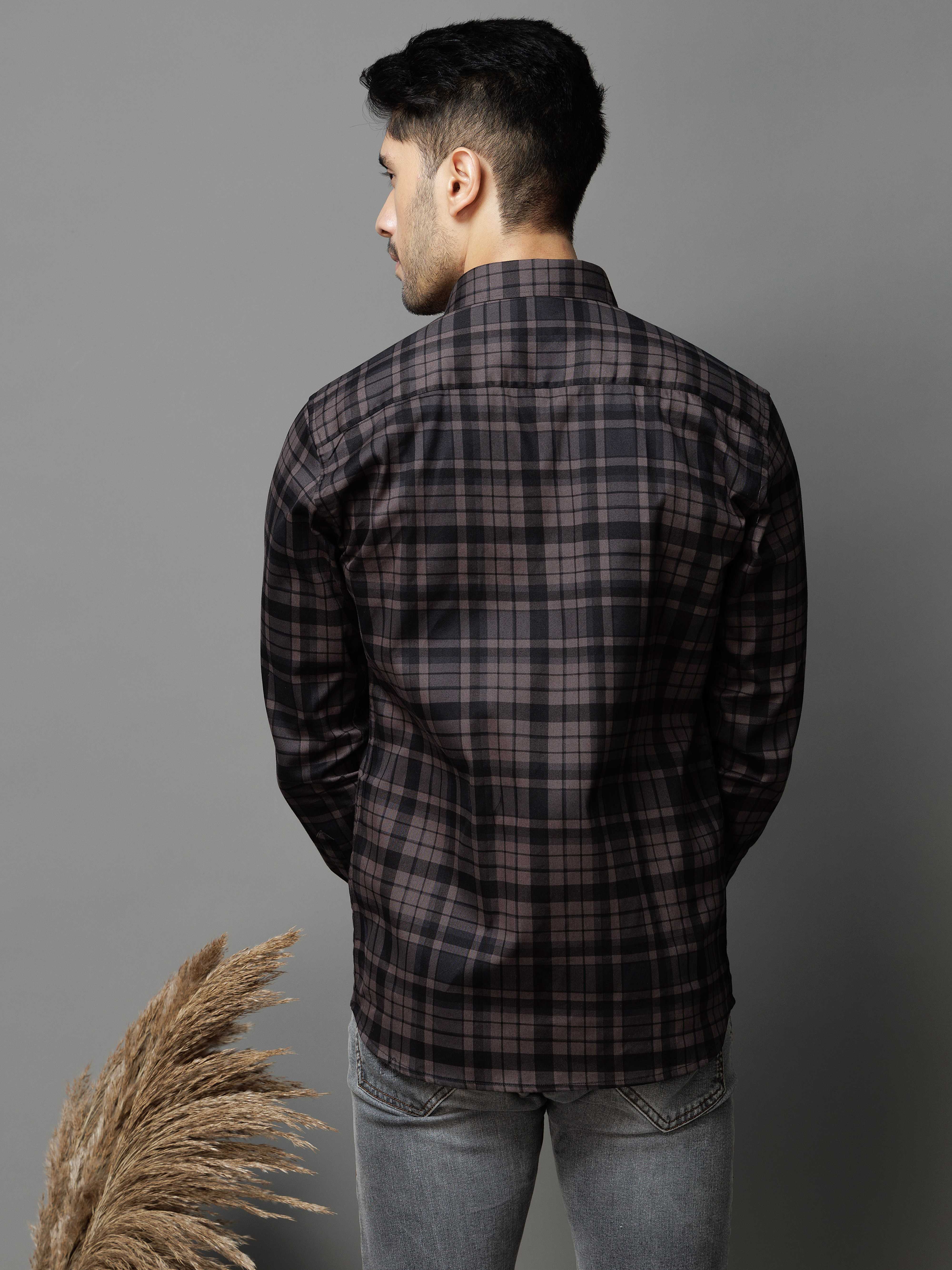 BLACK CHECKS PRINTED COTTON CASUAL SHIRT FOR MEN'S