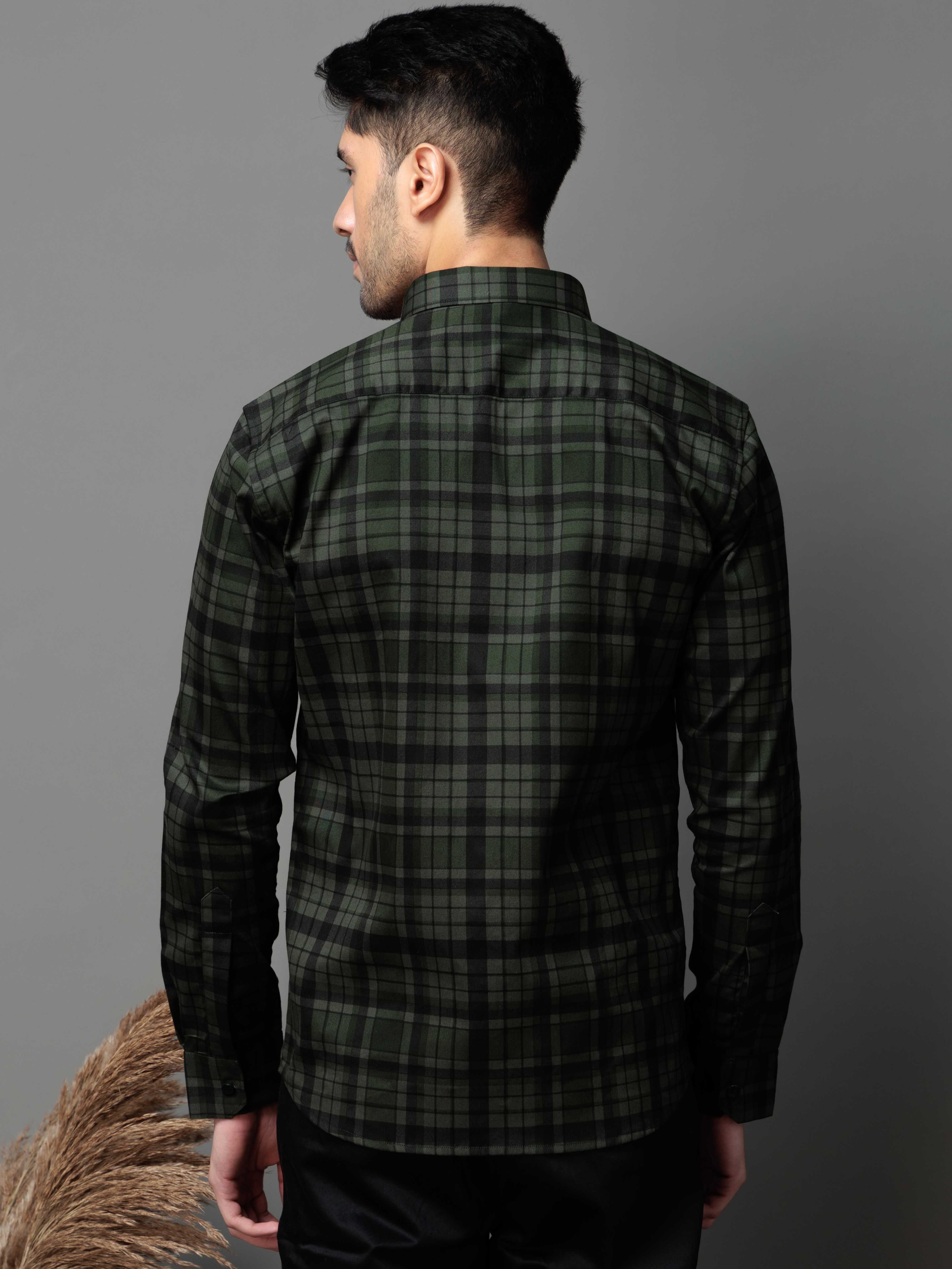 GREEN CHECKS PRINTED COTTON CASUAL SHIRT FOR MEN'S