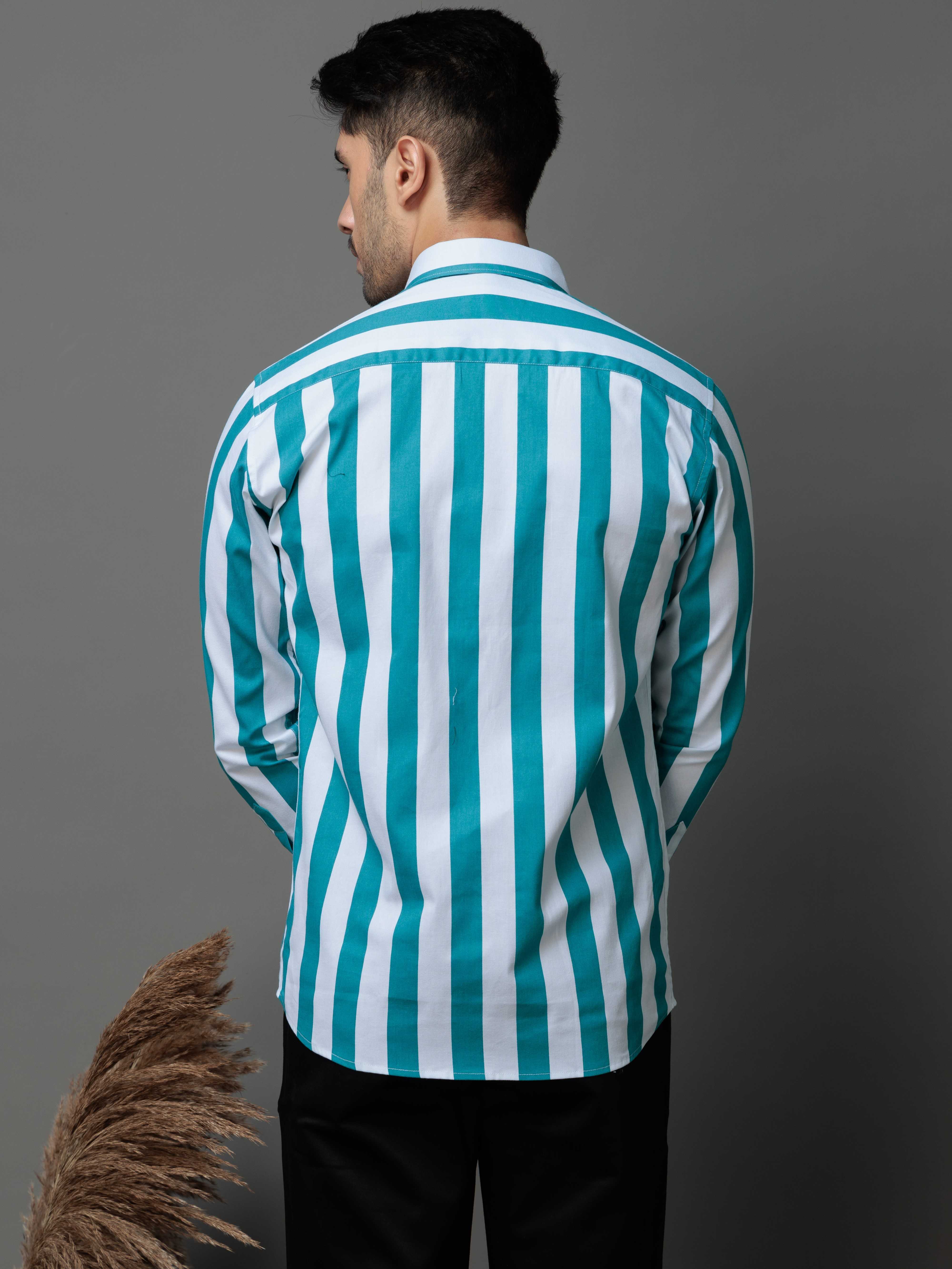 METALLIC SKY STRIPED COTTON CASUAL SHIRT