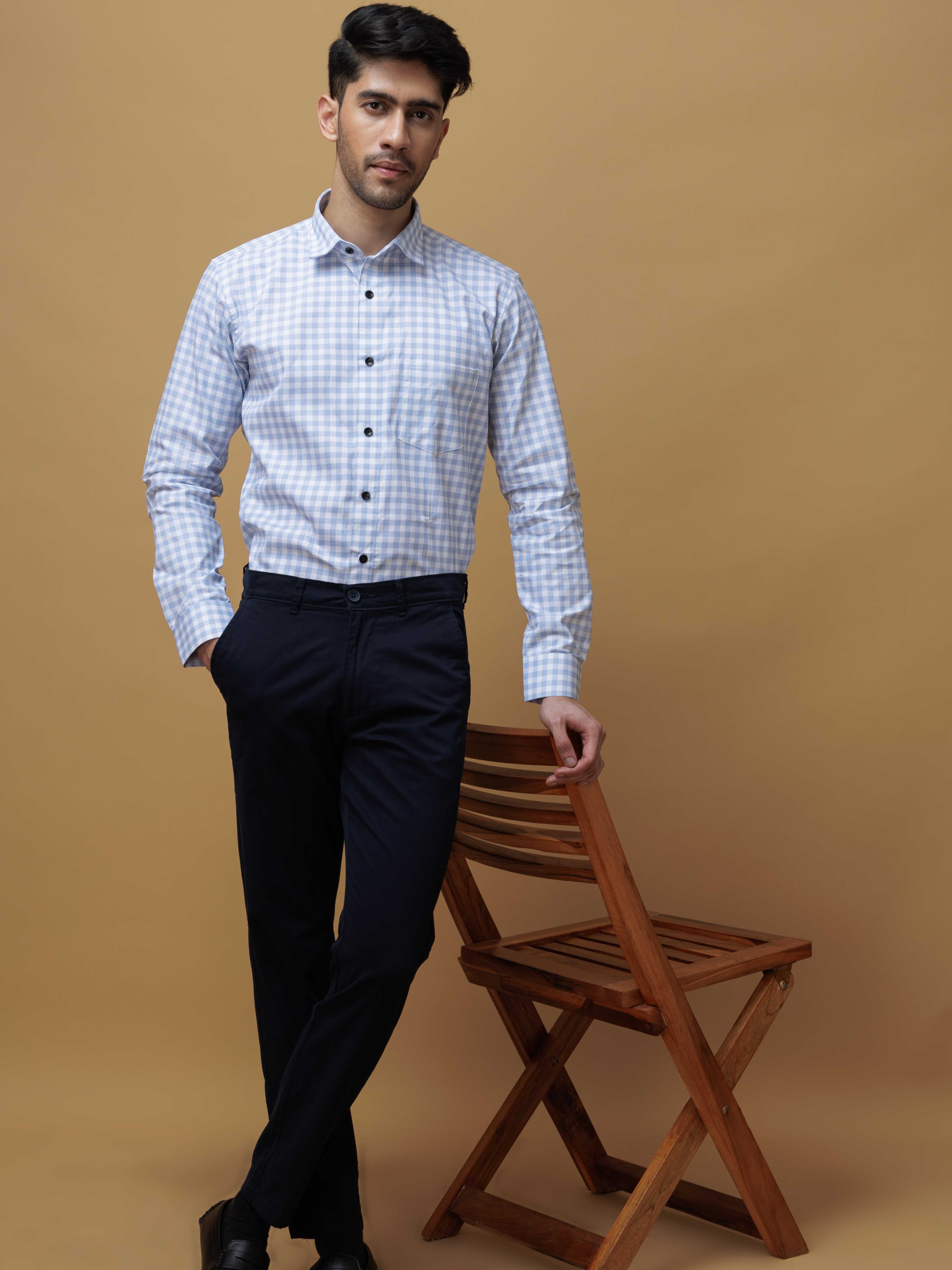 SKY CHECKERED PRINTED COTTON CASUAL SHIRT FOR MEN'S
