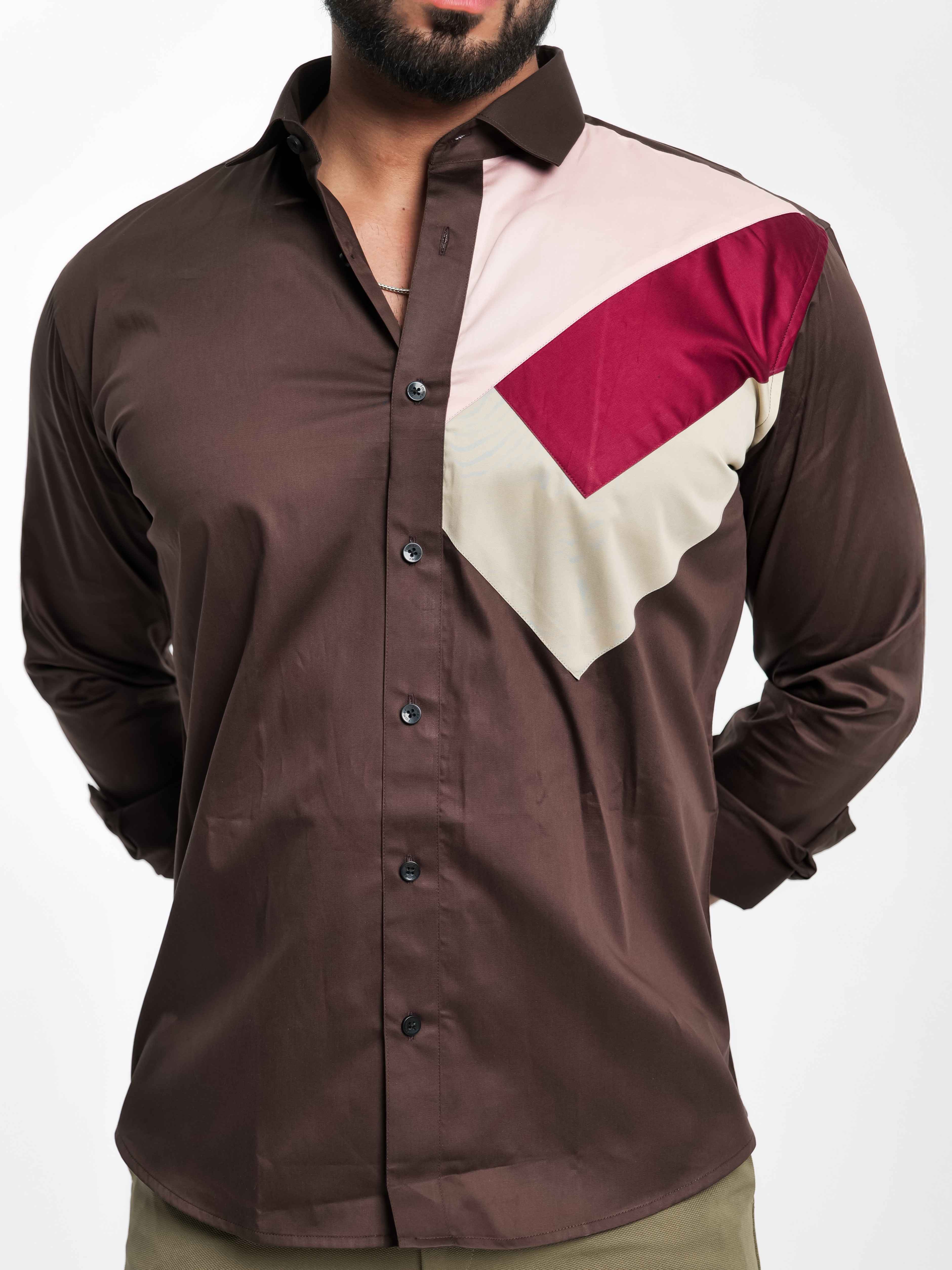 FOOMER BROWN CUT N SEW DESIGNER SHIRT FOR MEN'S