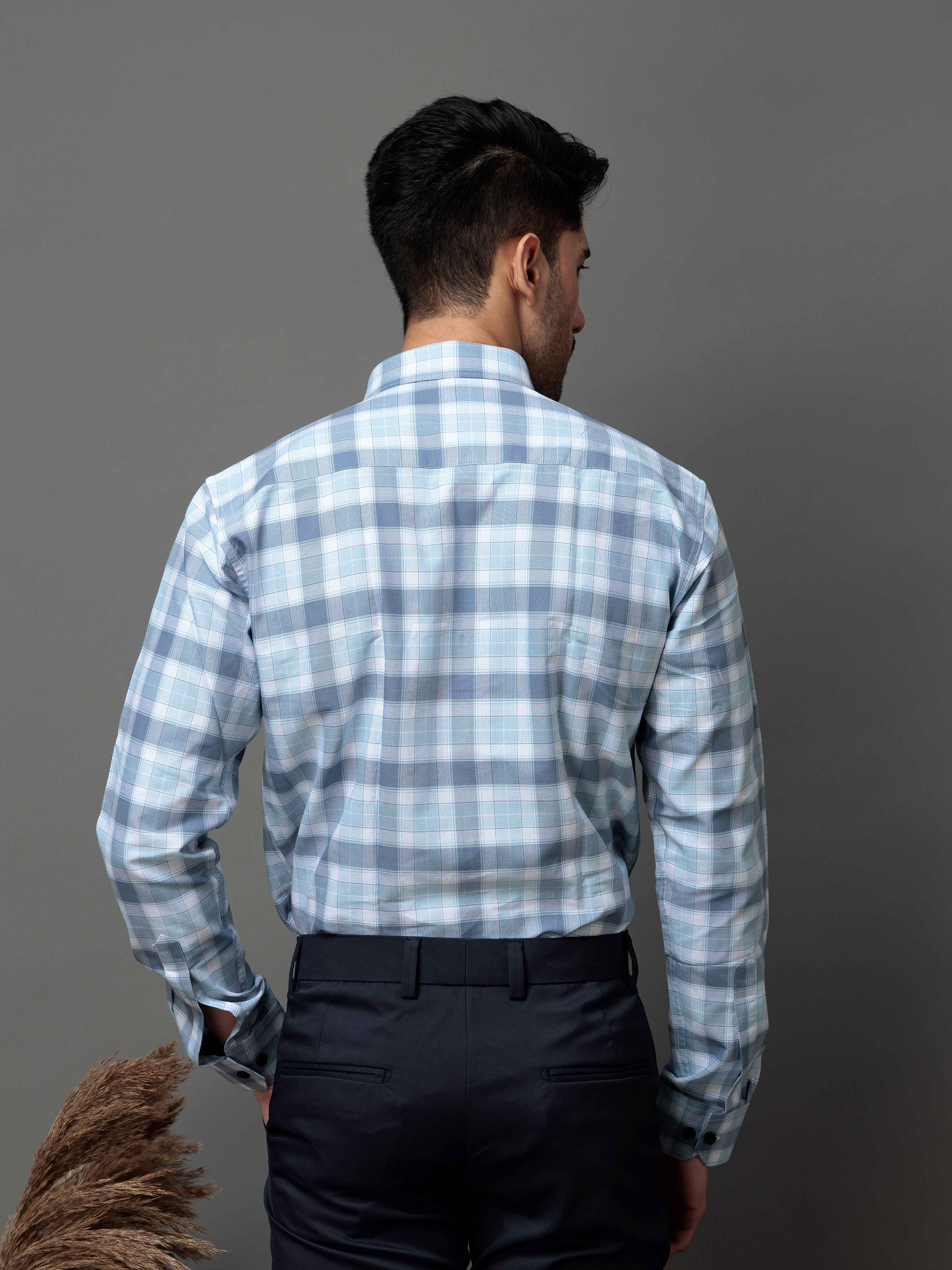 SQUARE SKY CHECKED COTTON CASUAL SHIRT FOR MEN'S