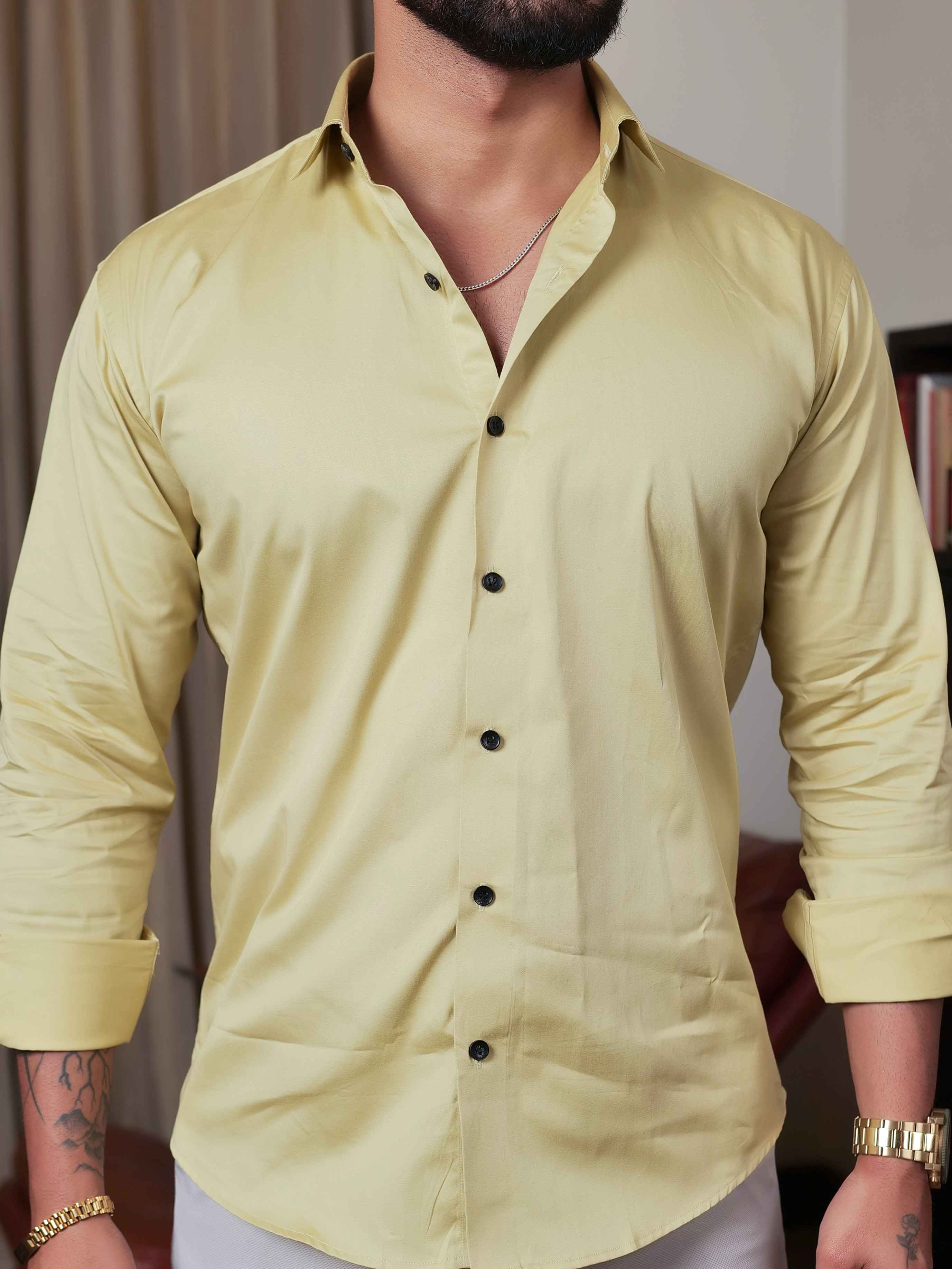 FOOMER FORMY DARK YELLOW LUXURY SATIN SHIRT FOR MEN'S