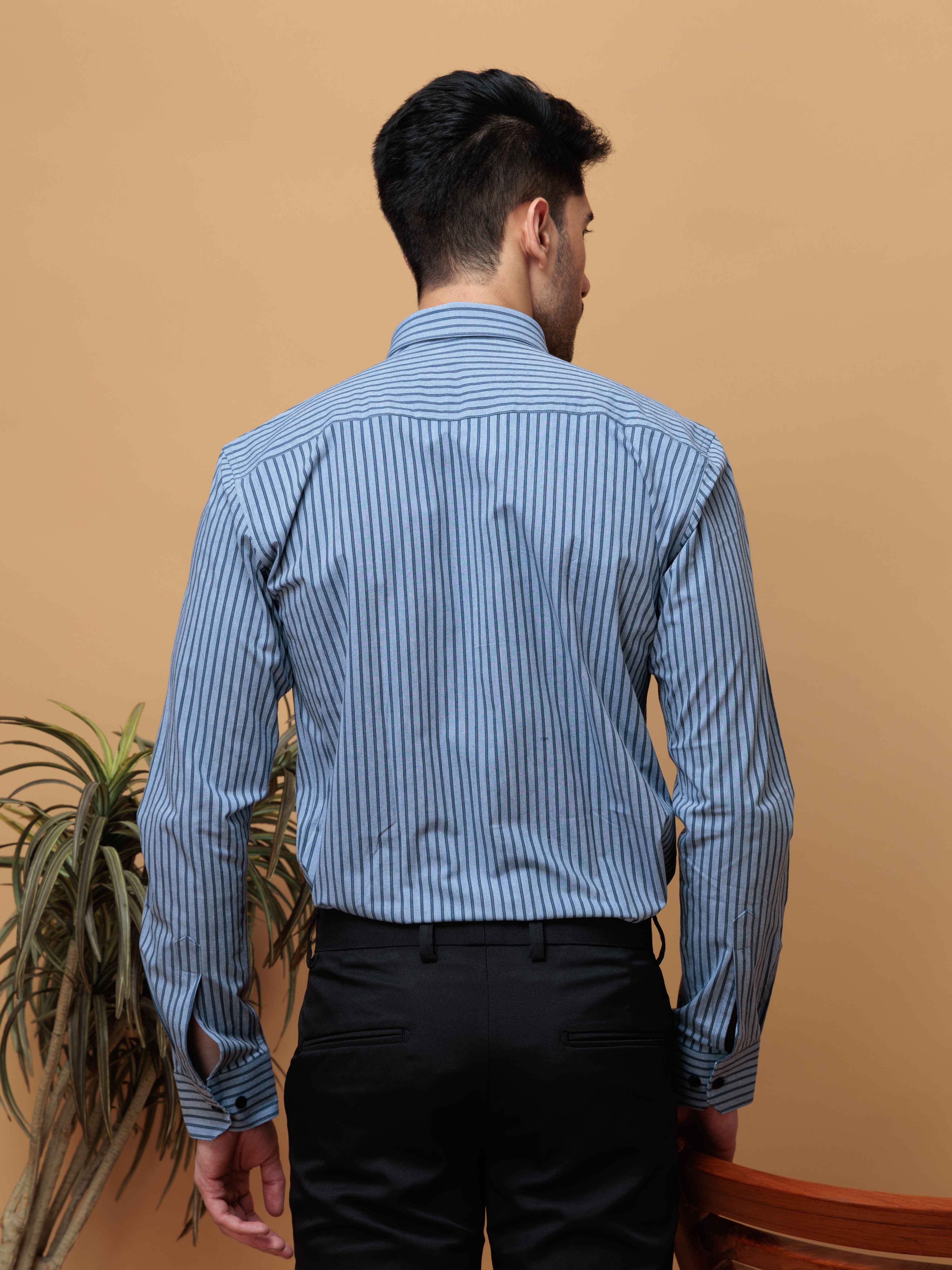 BLUE STRIPES COTTON REGULAR FIT MEN'S CASUAL SHIRT FOR MEN'S