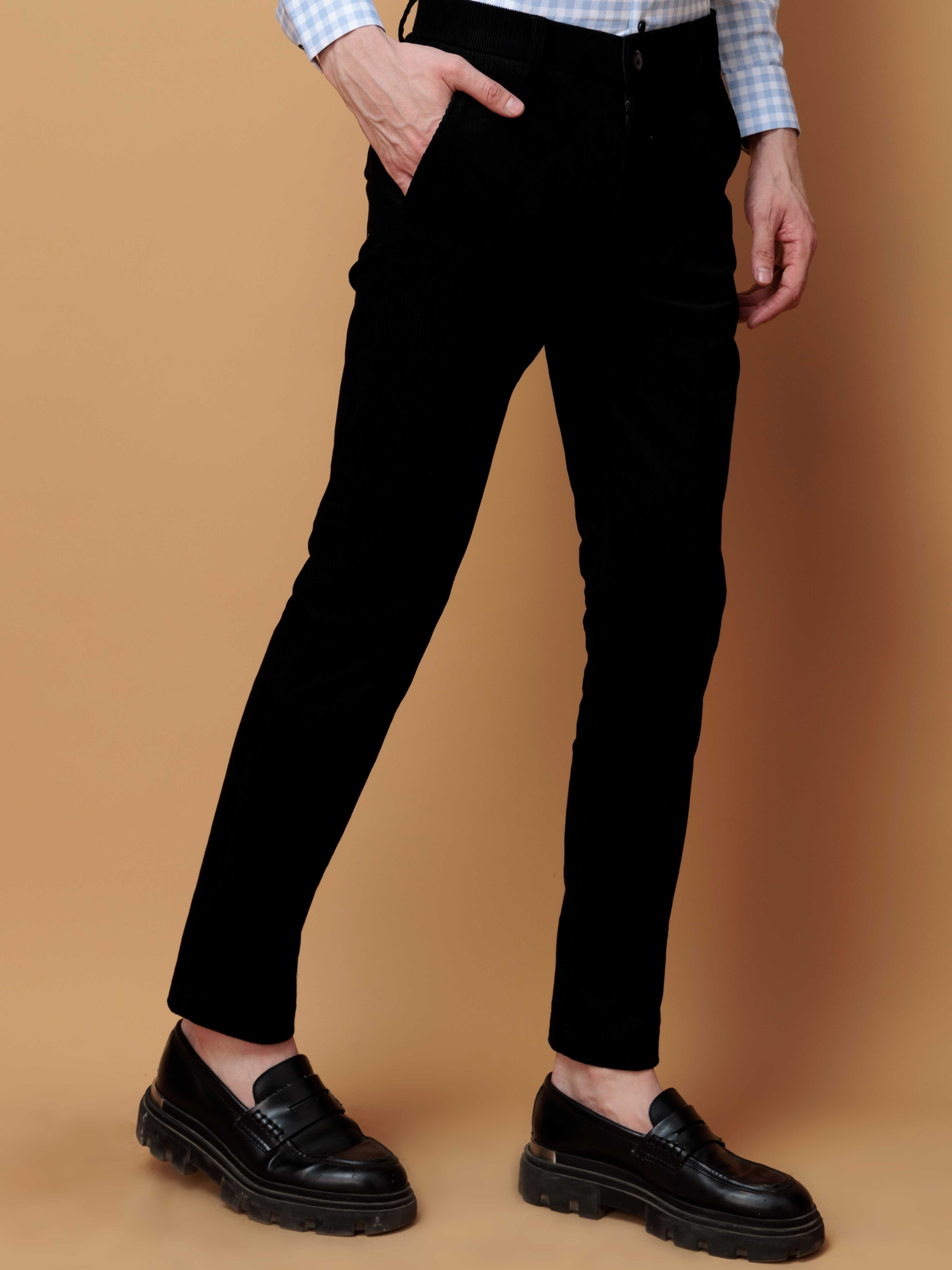 FOOMER BLACK CORDUROY RELAXED FIT TROUSERS FOR MEN'S