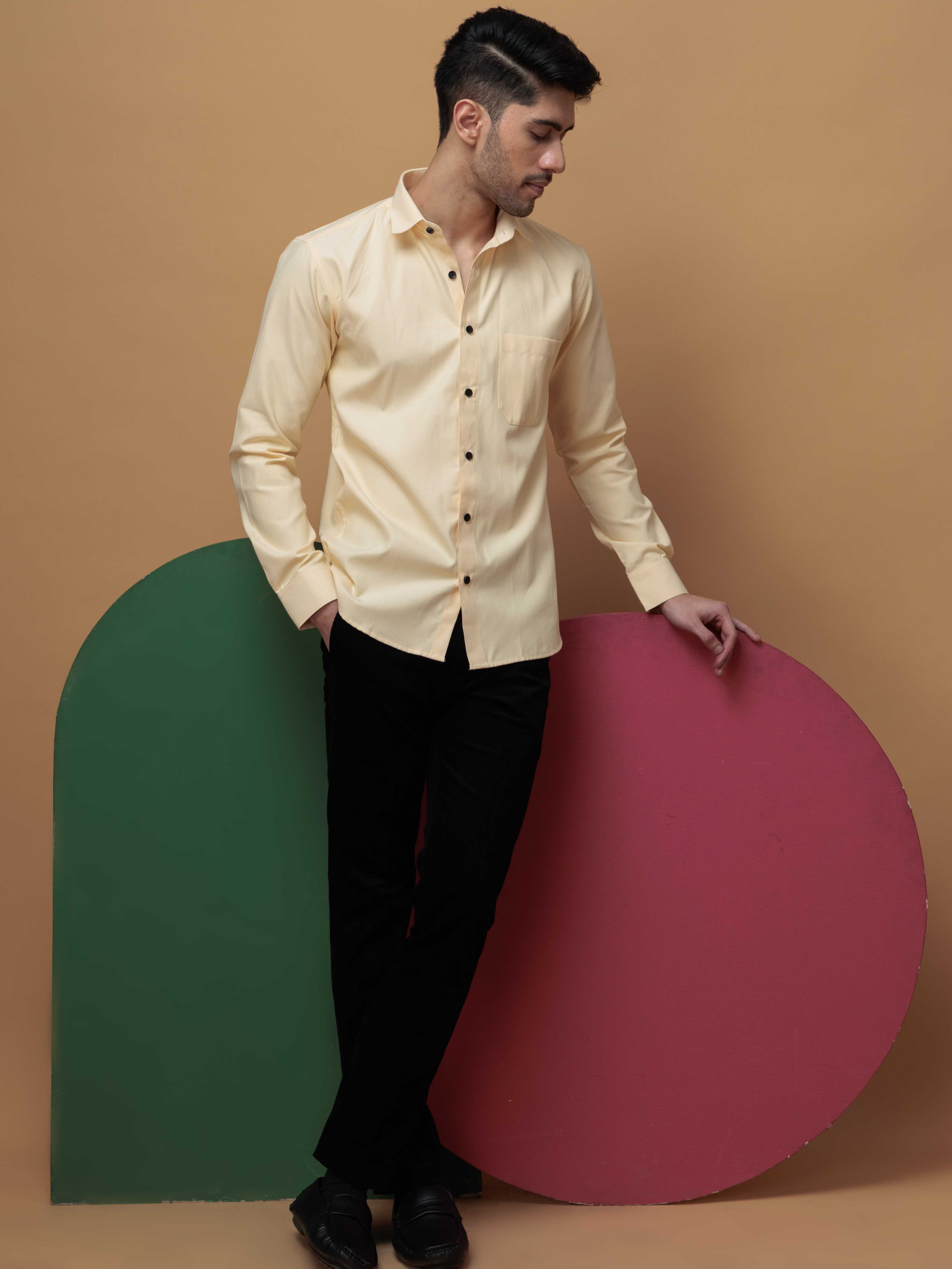 FORMAL YELLOW PLAIN OXFORD COTTON CASUAL SHIRT FOR MEN'S