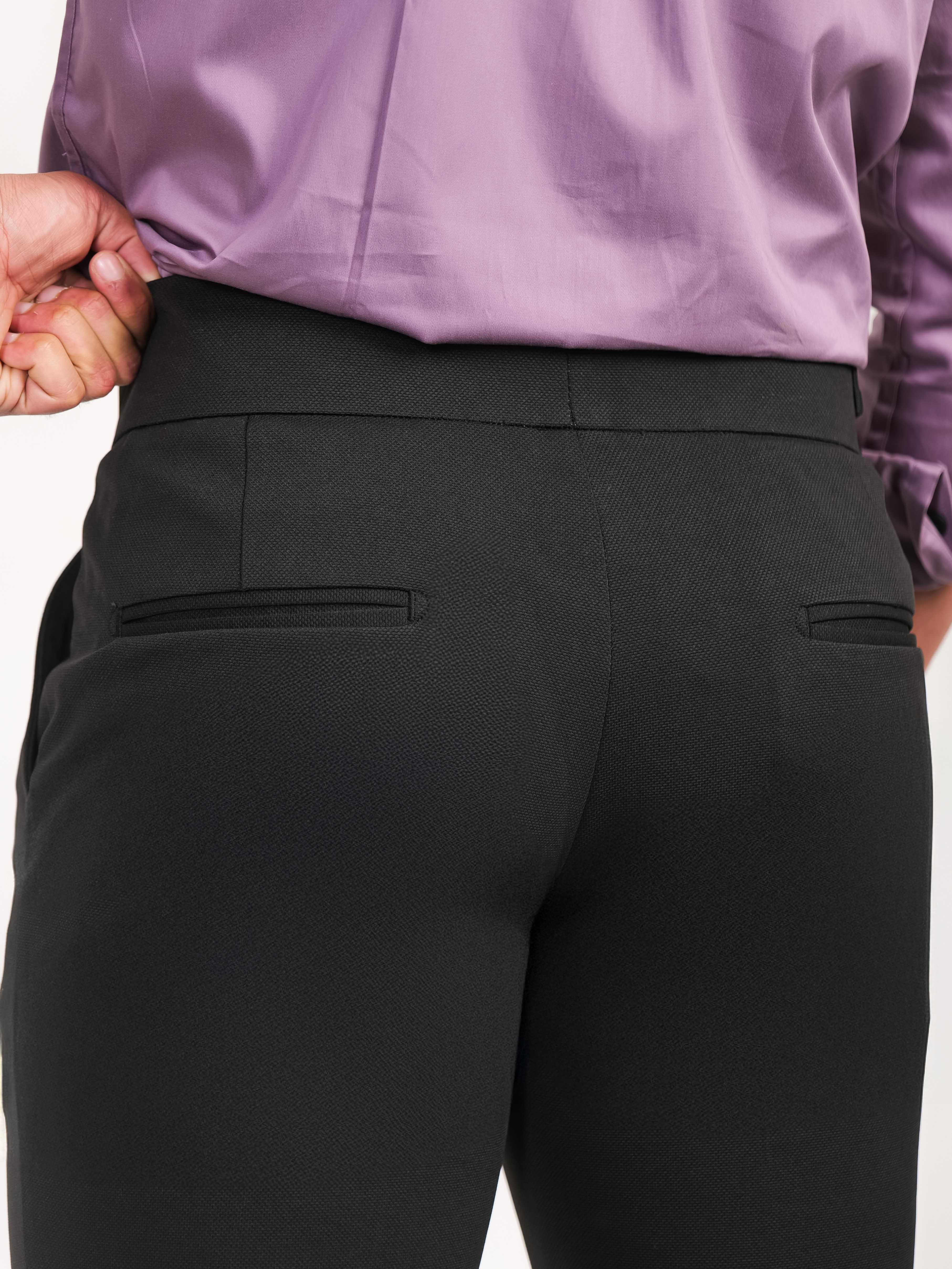 Foomer Formal Dark Black Trouser Pant For Men's