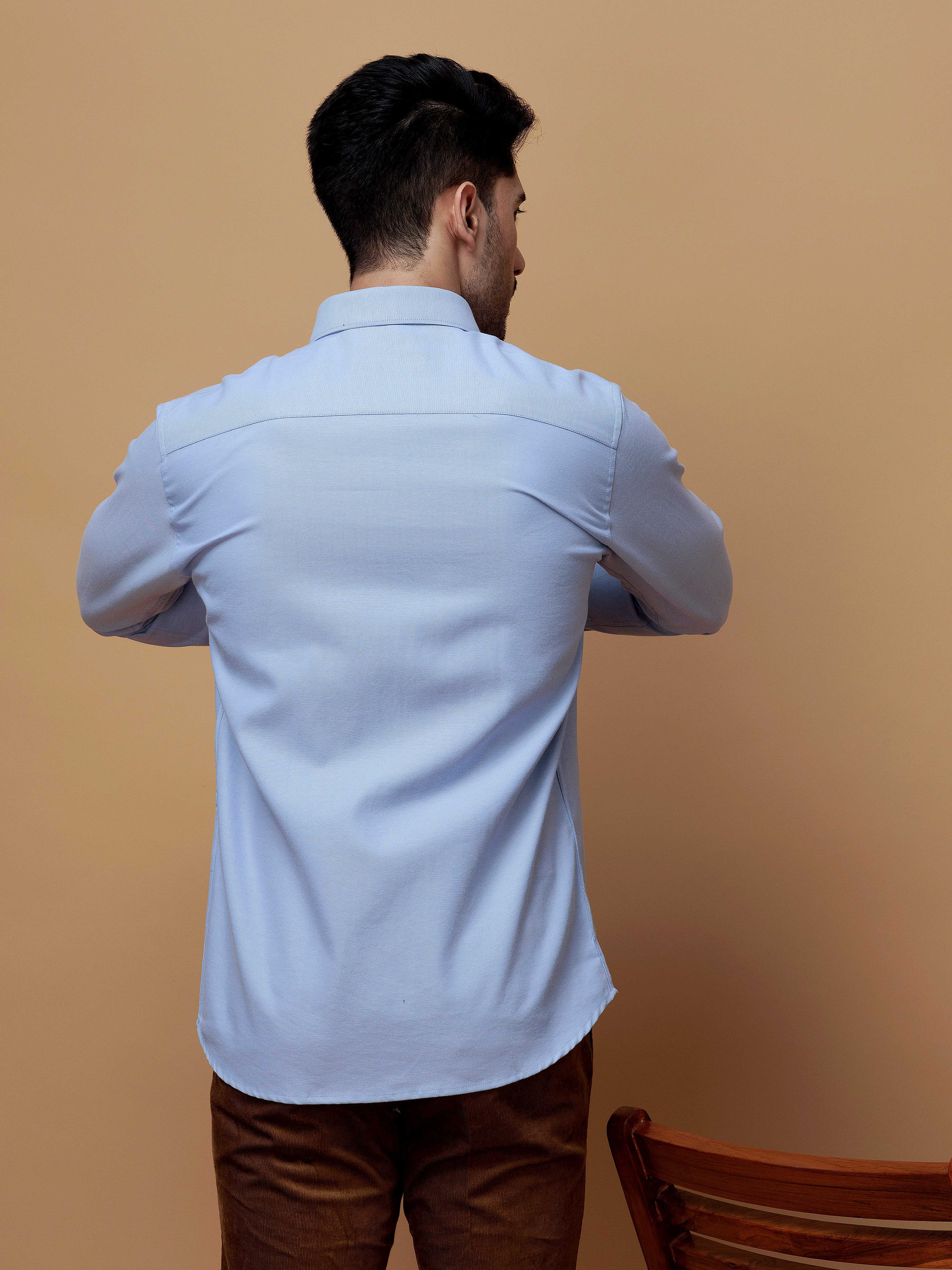FORMAL SKY BLUE PLAIN OXFORD COTTON CASUAL SHIRT FOR MEN'S