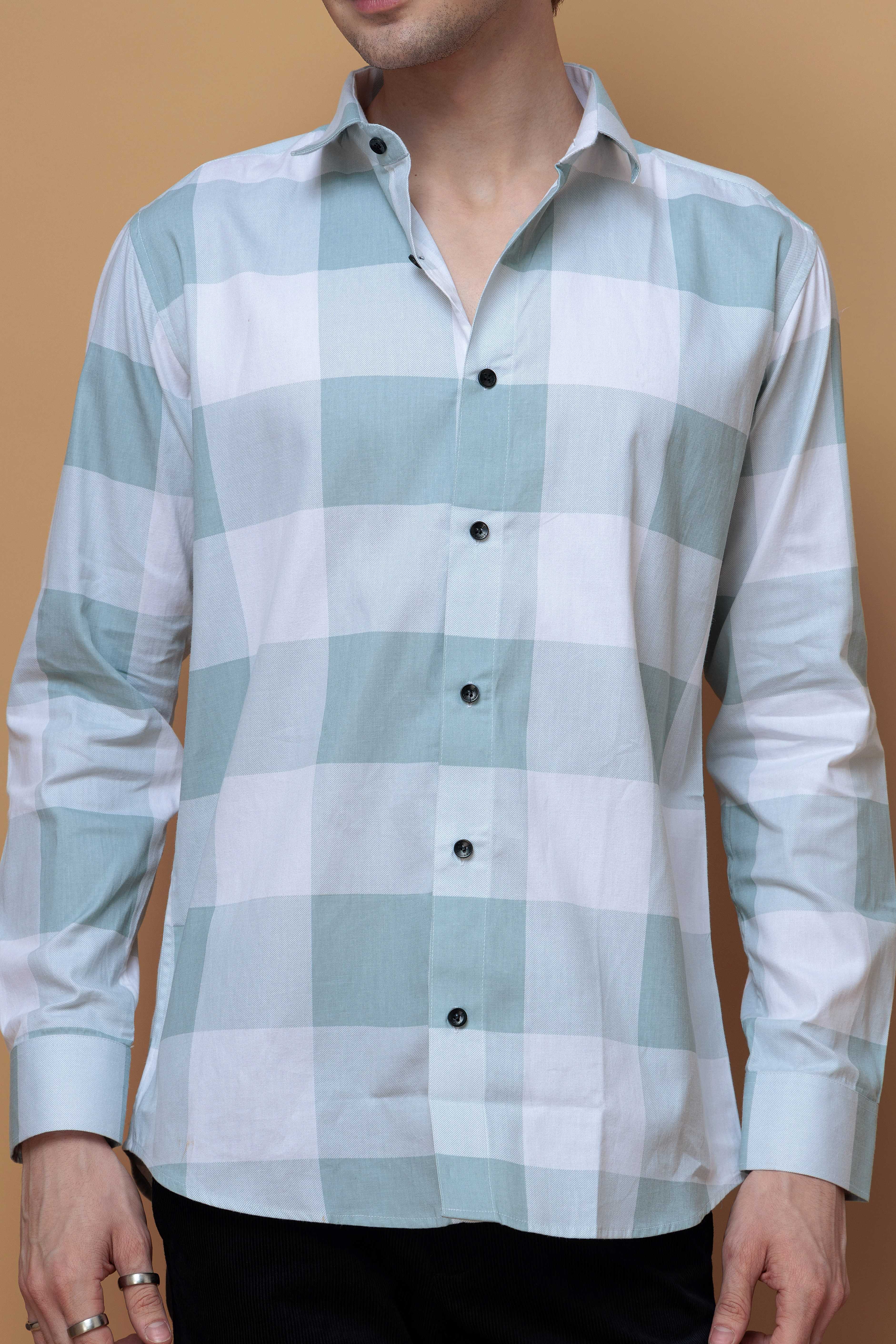 FOOMER GREEN CHECKS COTTON CASUAL SHIRT FOR MEN'S