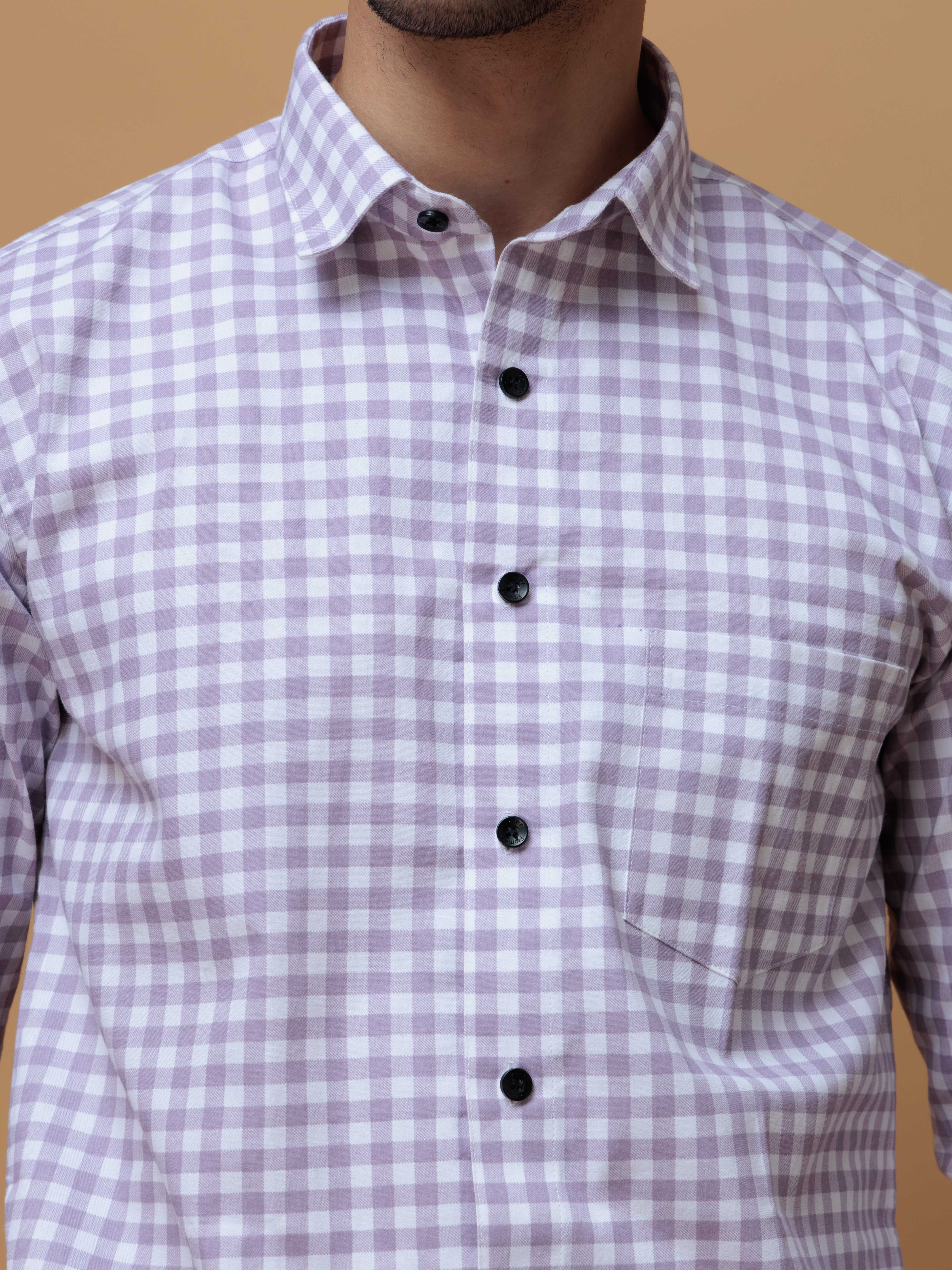 PURPLE CHECKERED PRINTED COTTON CASUAL SHIRT FOR MEN'S